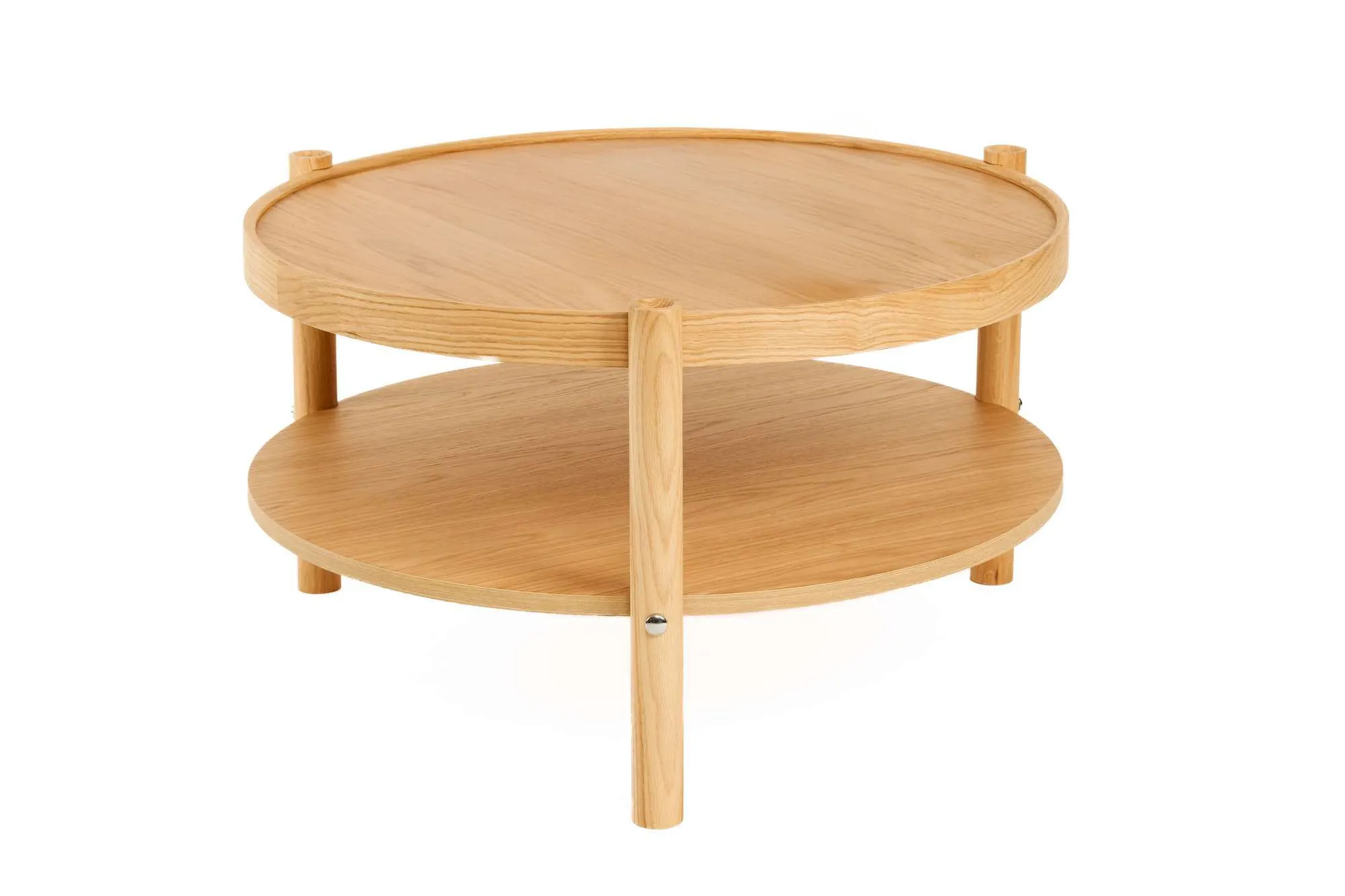 Stolik kawowy drewniany z półką MONZA FI 80 dąb naturalny Stolik kawowy, Meble, Tabela, Drewno, Sklejka