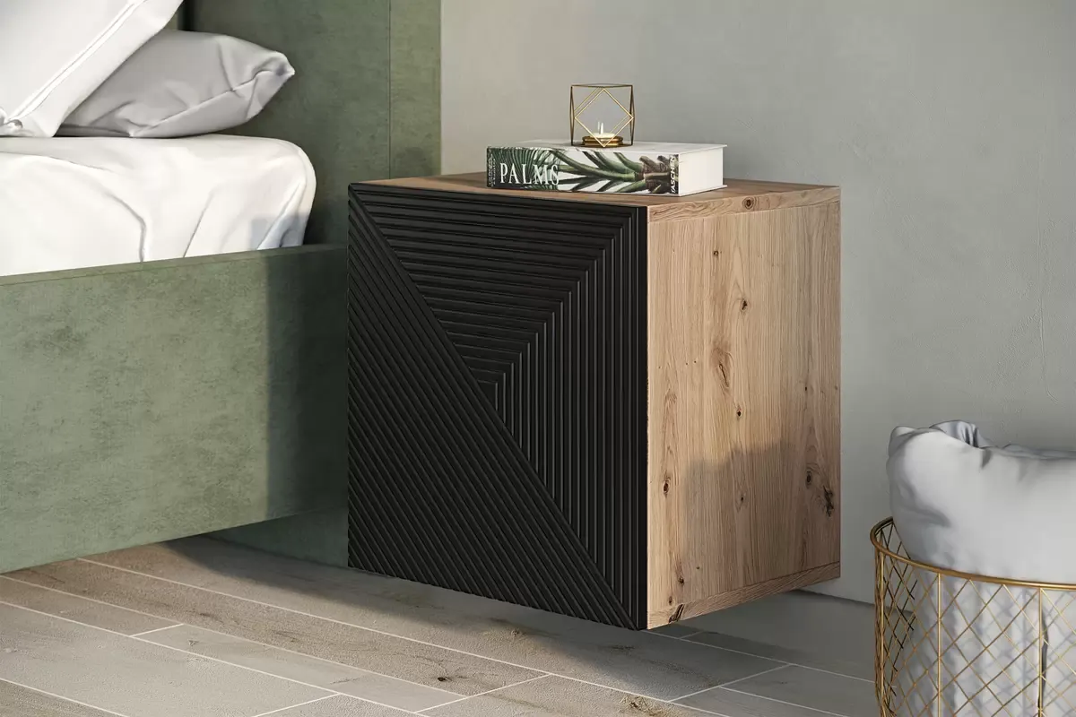 Szafka wisząca ASHA 40 1D - czarny mat - dąb artisan - ryflowany front