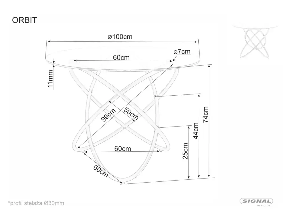 Stół okrągły ORBIT 100 cm szklany blat/chromowane nogi - ORBITTCHFI100