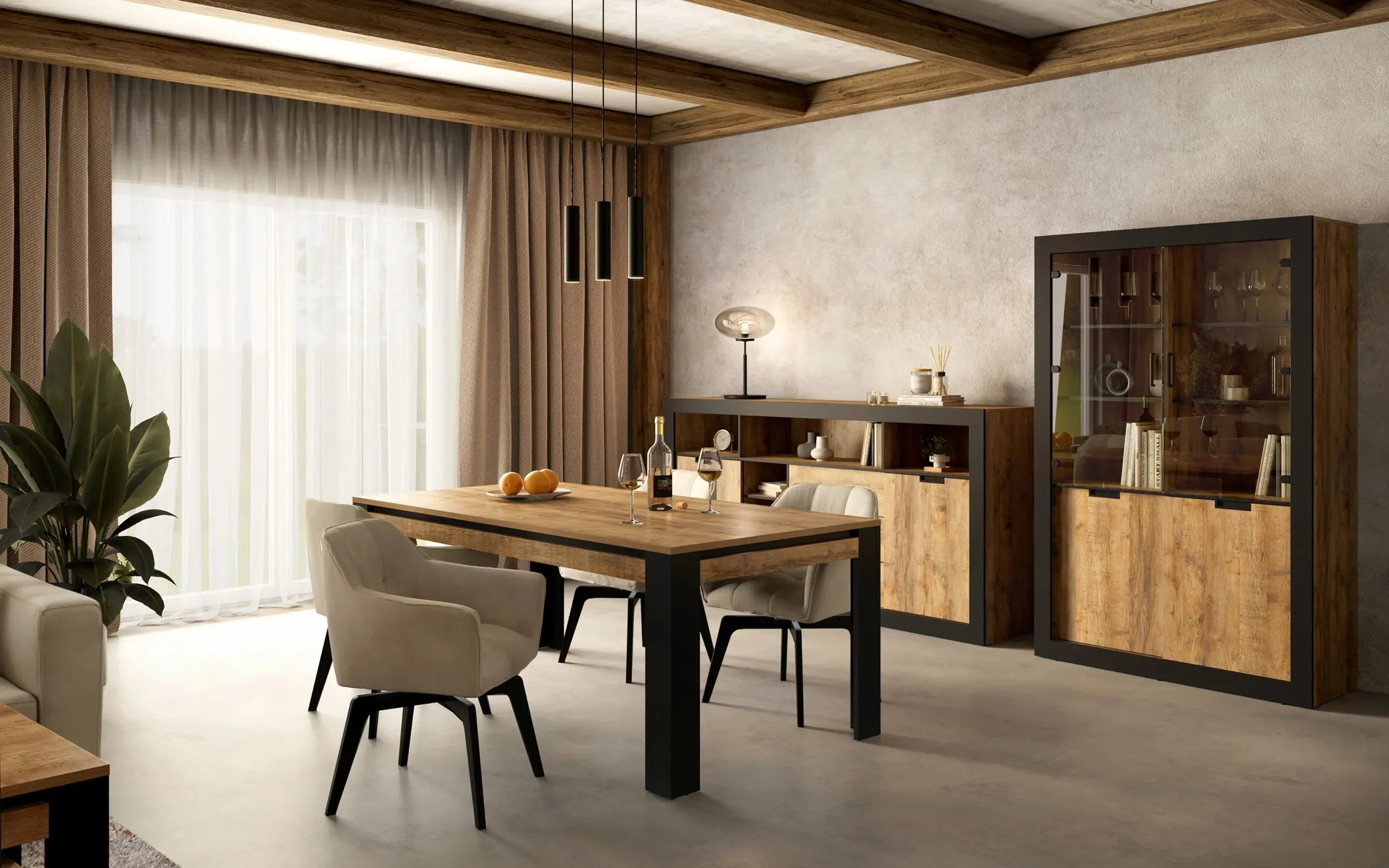 Szafka RTV 2-drzwiowa TUDOR - dąb samdal, czarny - 24WSNZ40