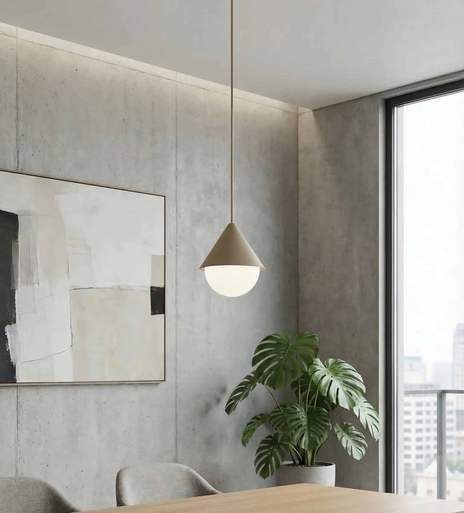 image lampa, lampa wisząca, pojedyncza geometra, betonowy, wnętrze modern