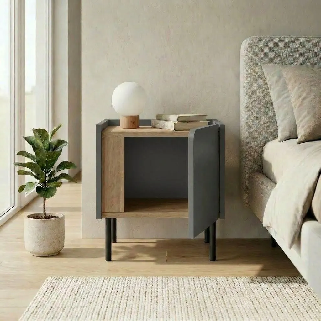 Szafka nocna LUCILE 45,5 cm antracyt Dąb Sepet czarny - ASI_632NRD1248