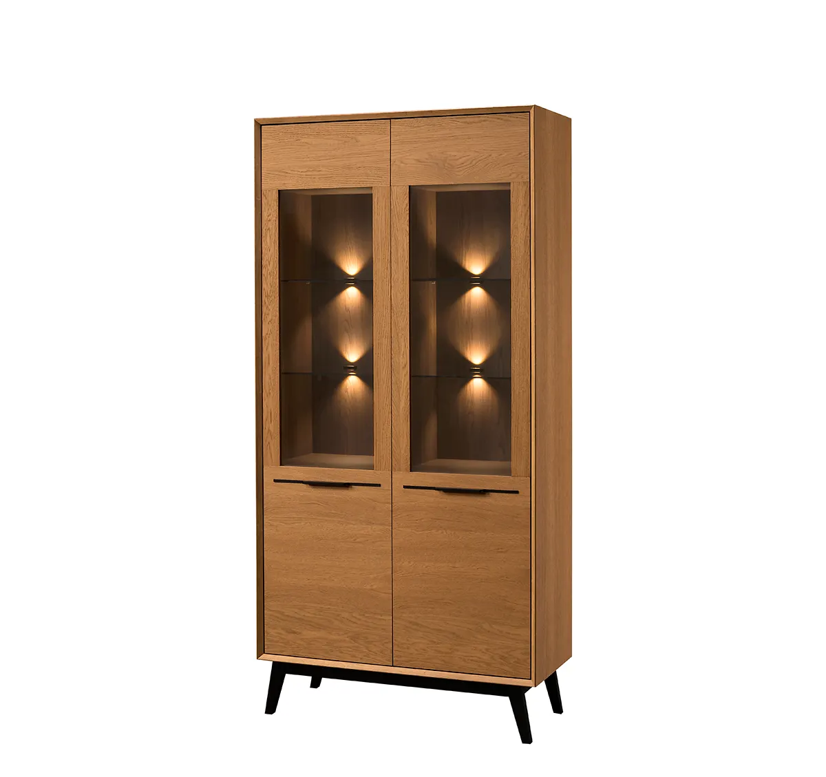 Witryna LAZURE 12 2-drzwiowa z oświetleniem dąb karmelowy, czarny 195x95x42cm