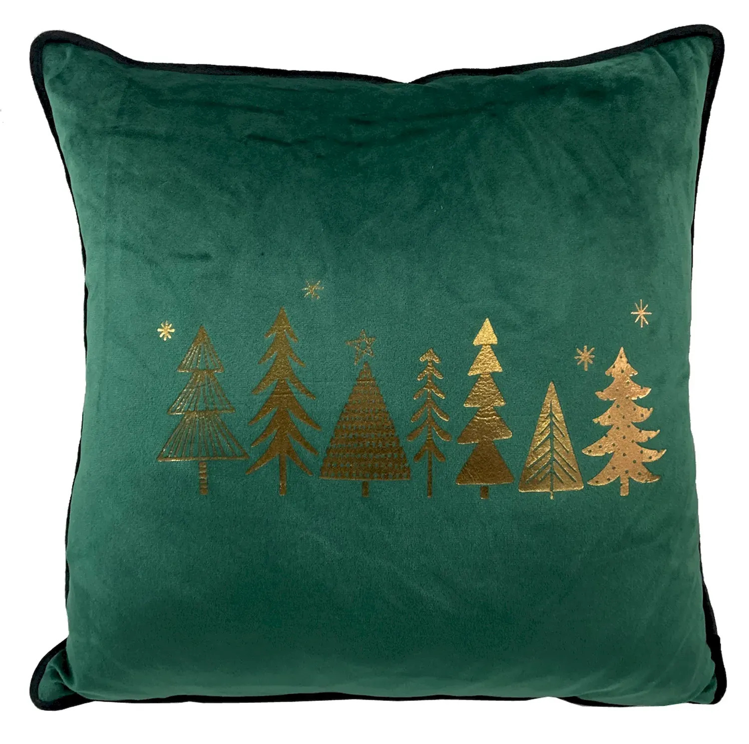 Poduszka świąteczna welurowa ZE ZŁOTYMI CHOINKAMI 40x40 zielona