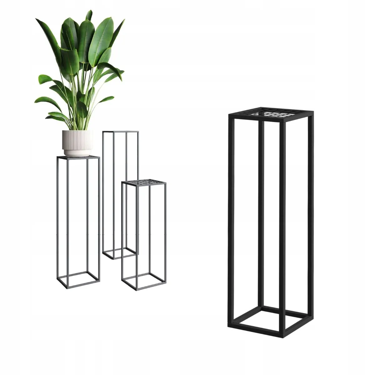 Kwietnik stojący metalowy z siatką RENES M czarny Słoik, plantator, Roślina doniczkowa, Ceramika, Wazon