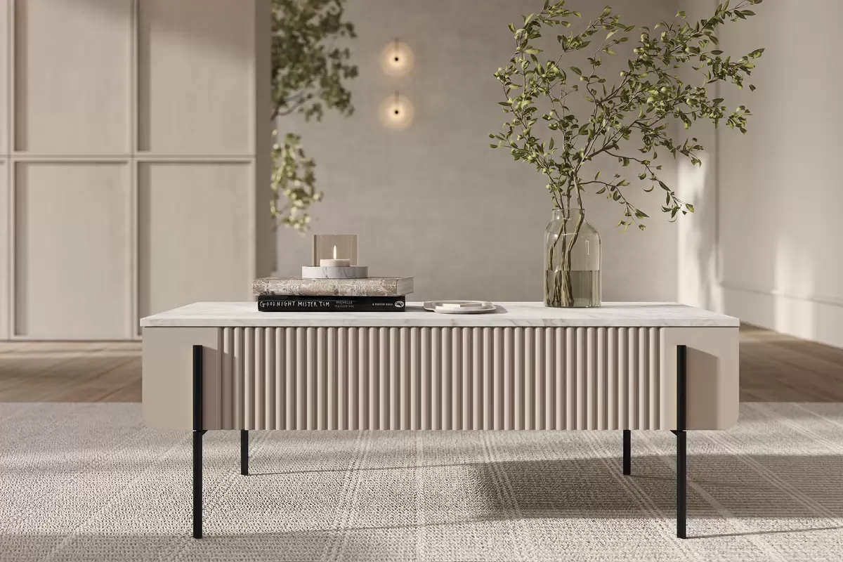 MALMI Ława 100 2SZ - cashmere / crema bianca / czarne nogi - B_162304