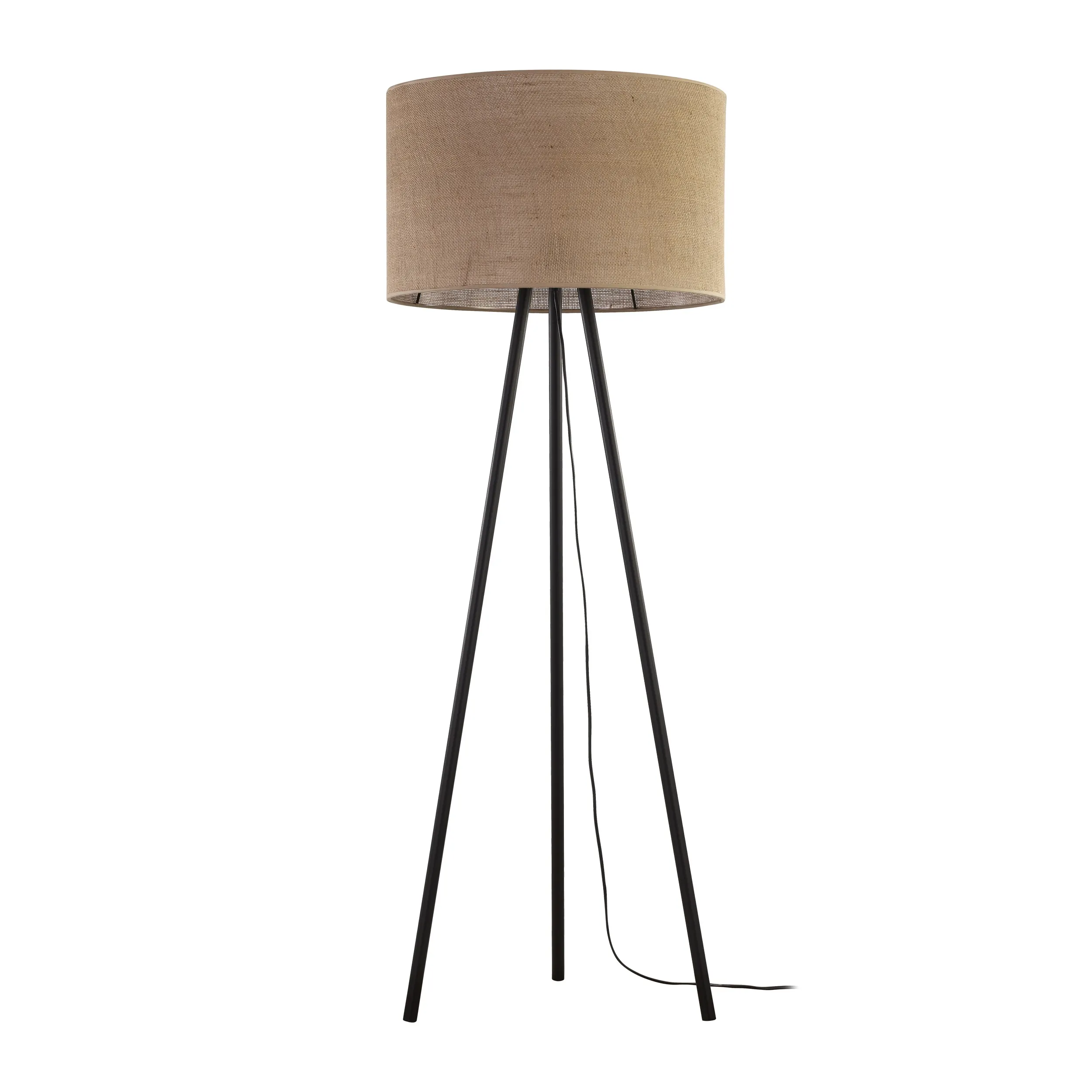 Lampa podłogowa JUTA czarna z brązowym okrągłym abażurem z tkaniny 159x50cm Lampa podłogowa JUTA czarna z brązowym okrągłym abażurem z tkaniny 159x50cm