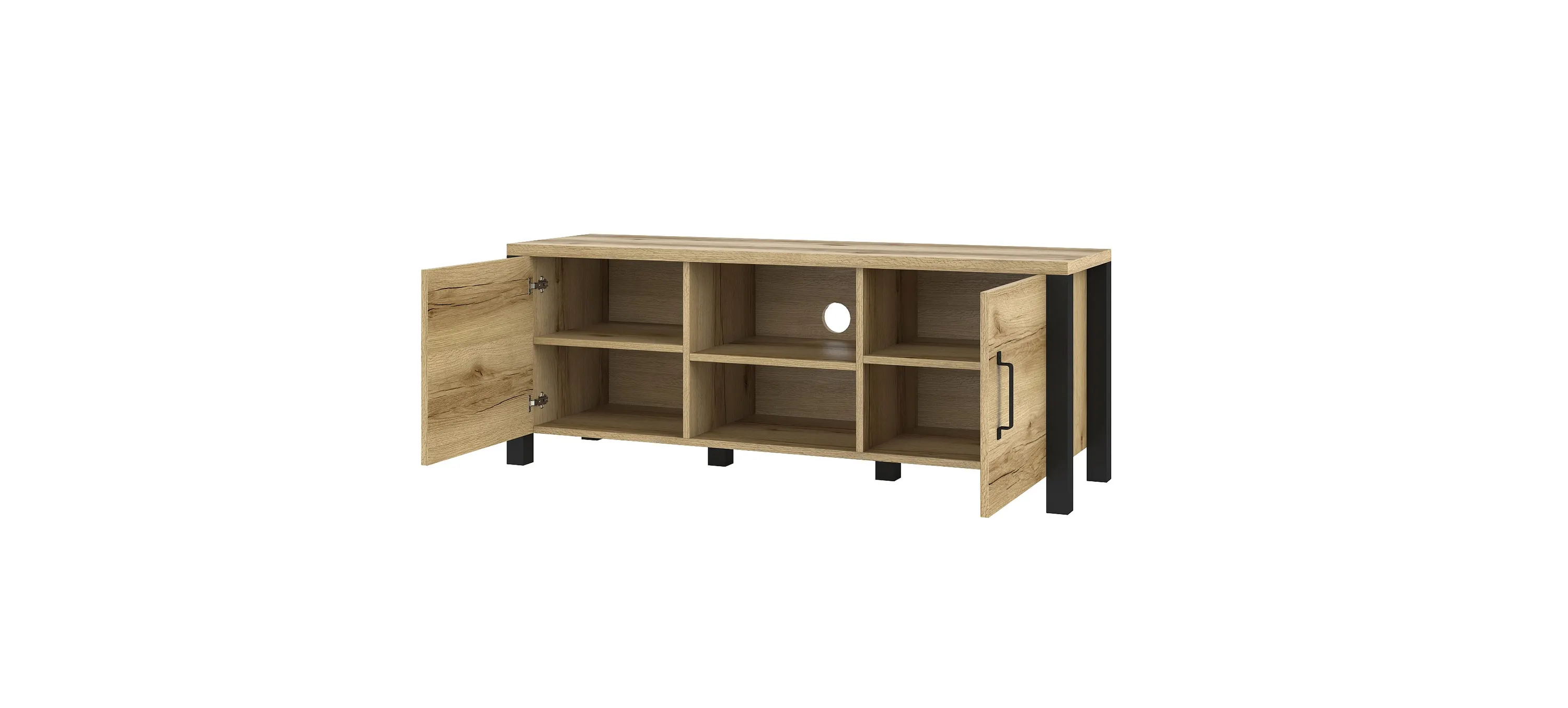 Komoda RTV 2-drzwiowa OLIN 147 cm dąb grand naturalny czarny matowy - 24NWJC41