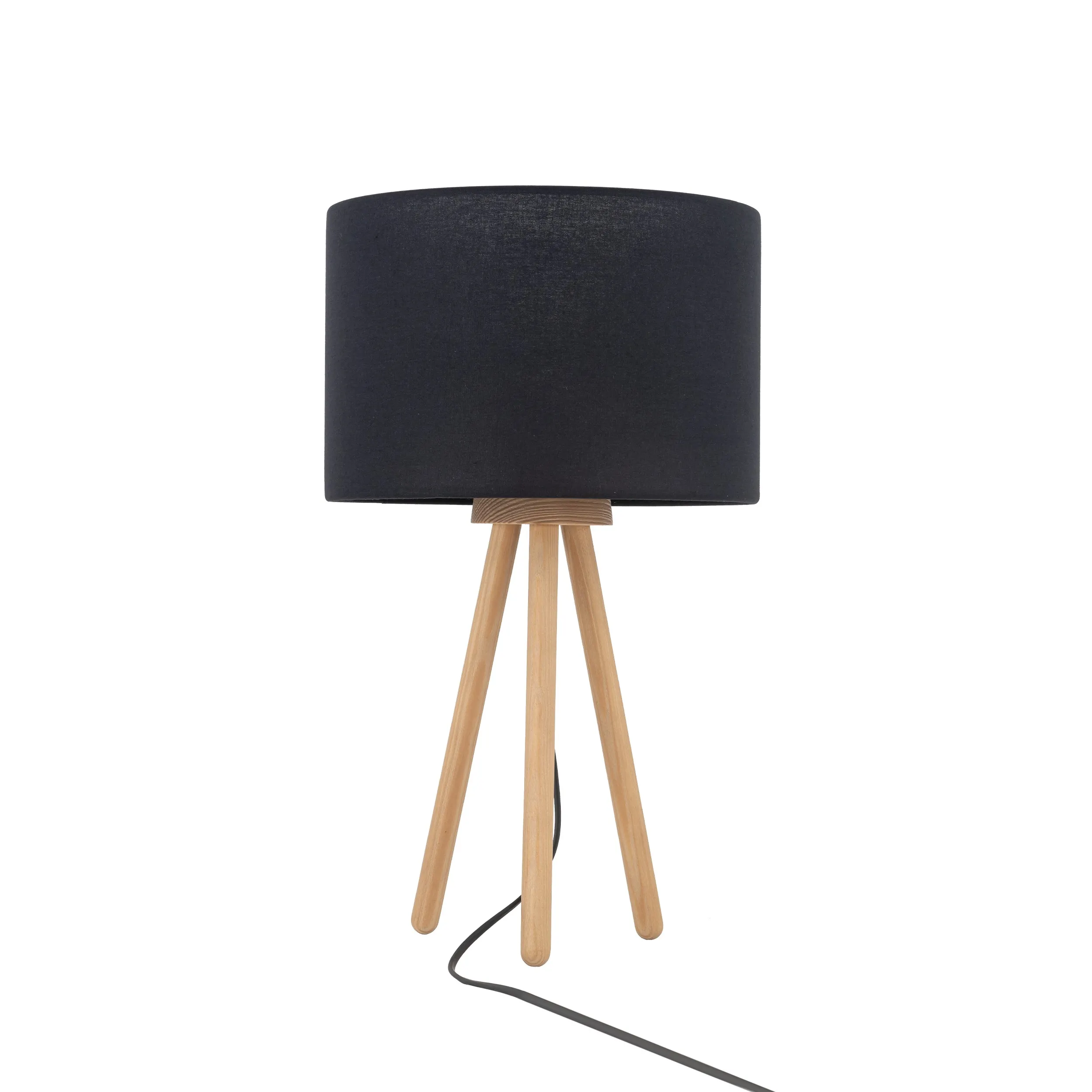 Lampka nocna TOKYO NATURE drewniana sosna postarzana okrągły brązowy abażur z tkaniny 46x30cm - TK_5291