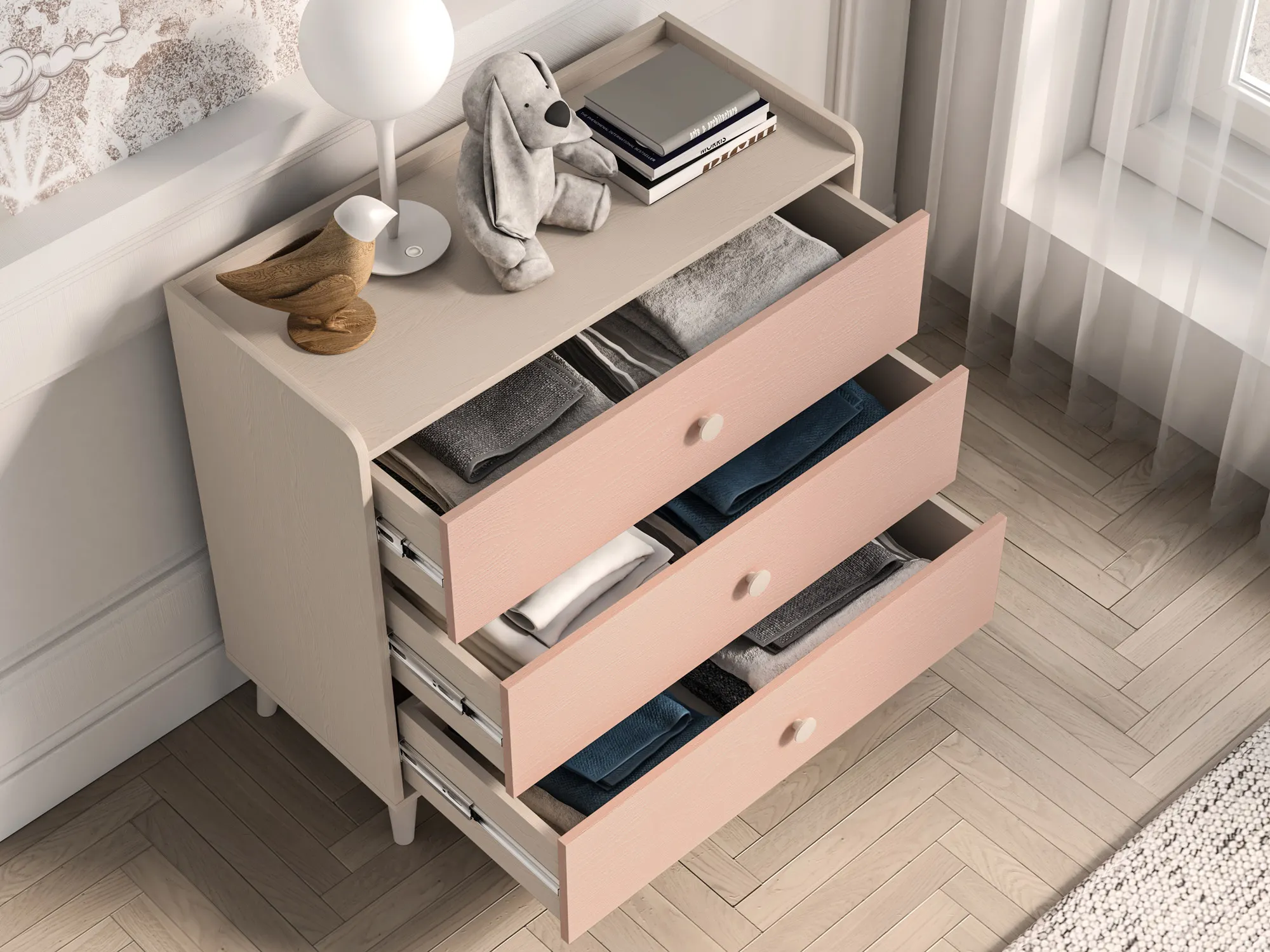 Komoda z 3 szufladami MEVEL 06 piasek pustyni, różowy - 1MEVE06-001