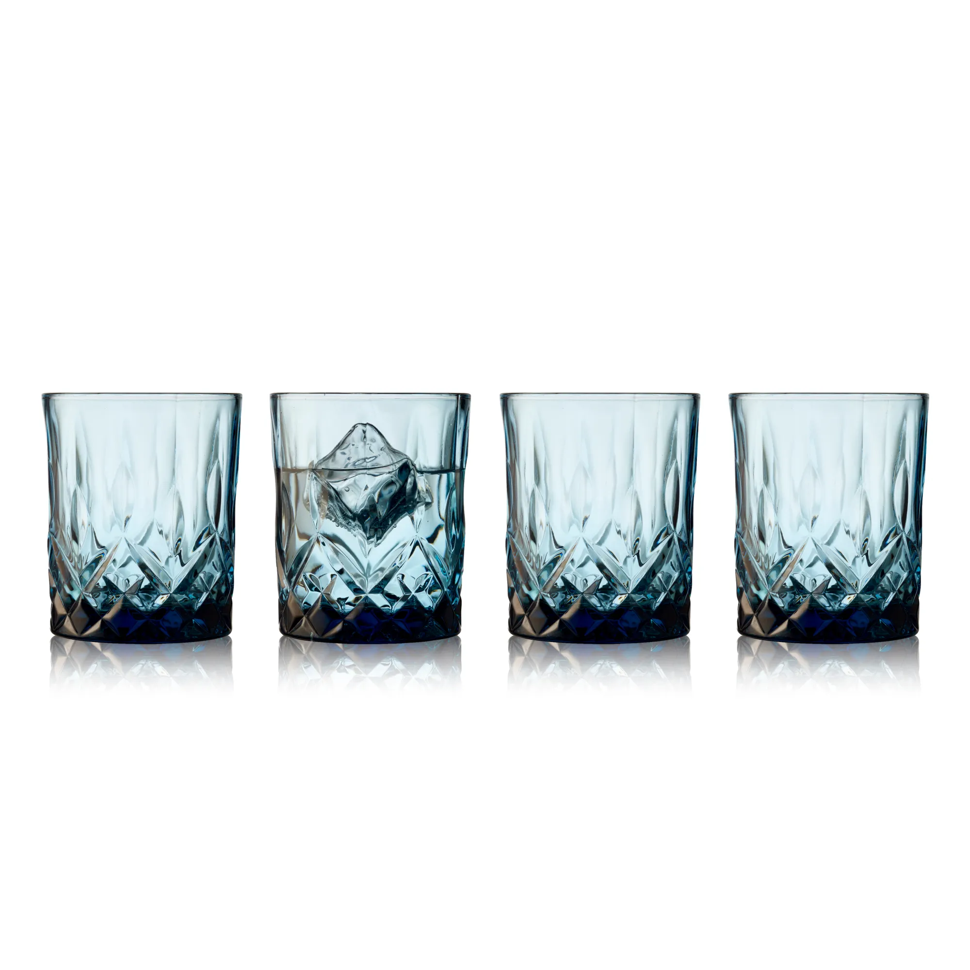 Lyngby Glas Szklanki do Whisky Sorrento 32 cl 4 szt Niebieskie szklanki, kieliszki, kryształ, okrągłe nacięcia, seria czterech