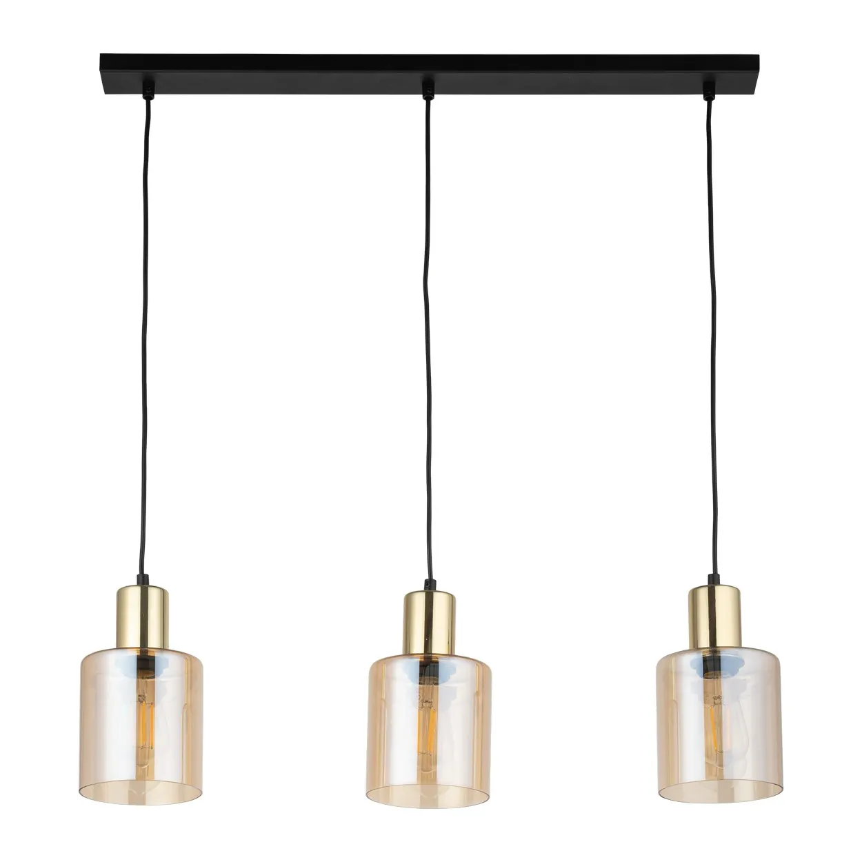 Lampa wisząca SIERRA czarna ze złotymi elementami bursztynowe szklane okrągłe klosze 80x73x12cm