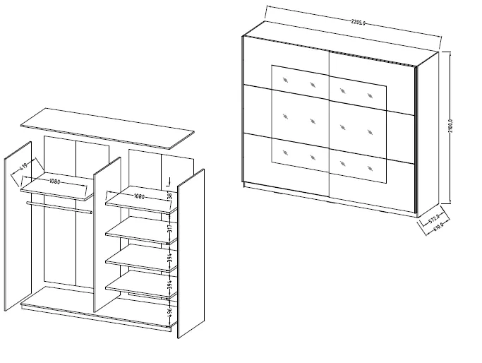 Szafa BETA 58 rozsuwana czarny mat z lustrami 221x210x61cm - 22W01658