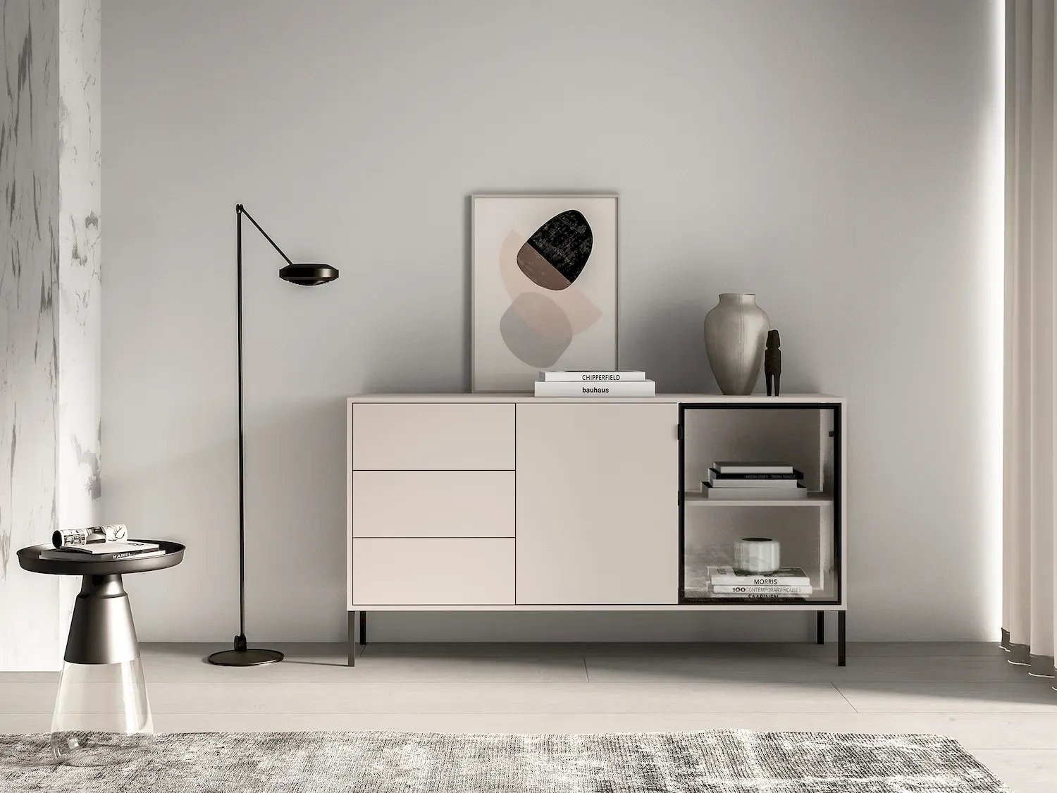 Komoda 2-drzwiowa z 3 szufladami BARNEE 02 oświetlenie LED cashmere — zdjęcie 7