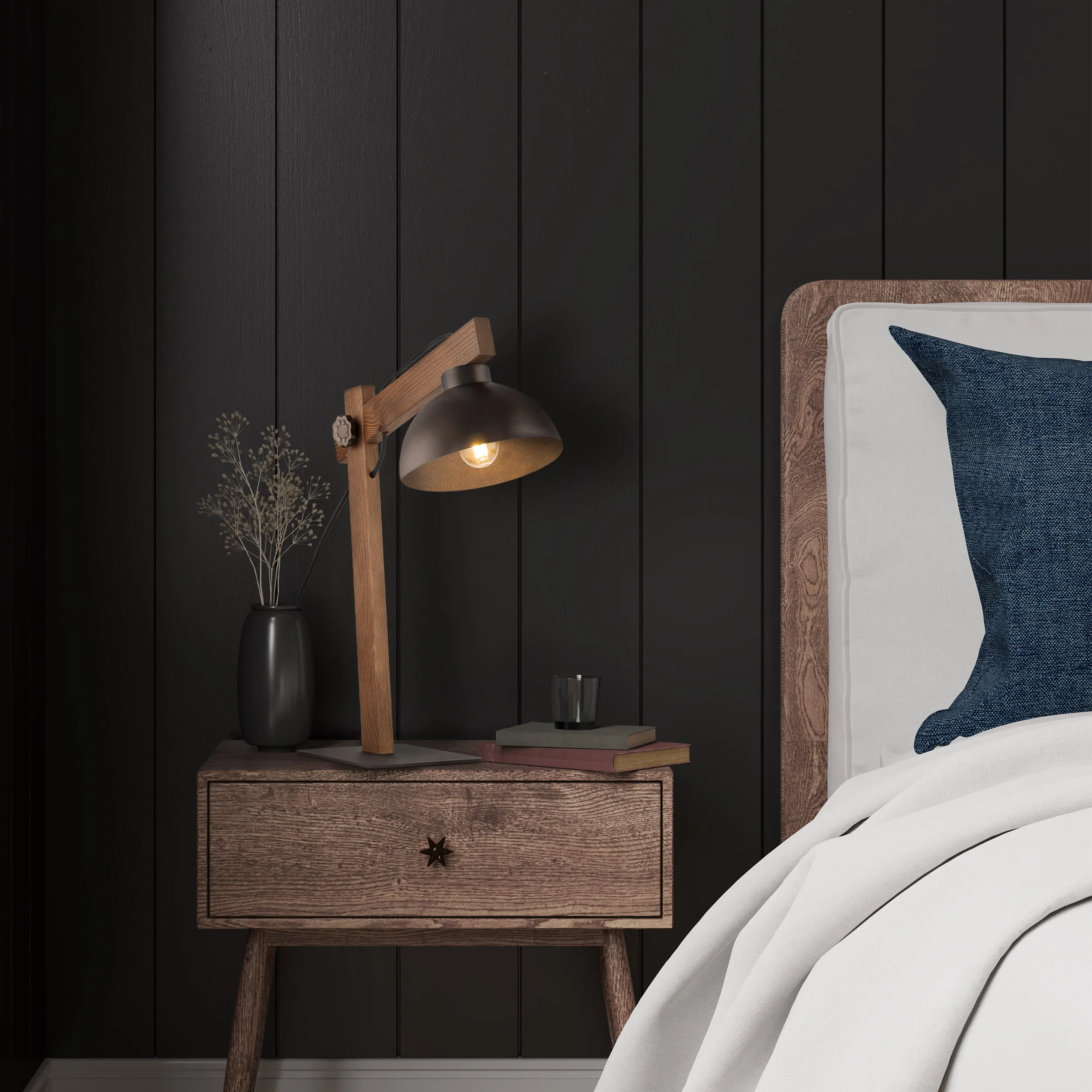 Lampka nocna OSLO brązowa na ciemnym ramieniu z orzecha 52x42x18cm - TK_5788