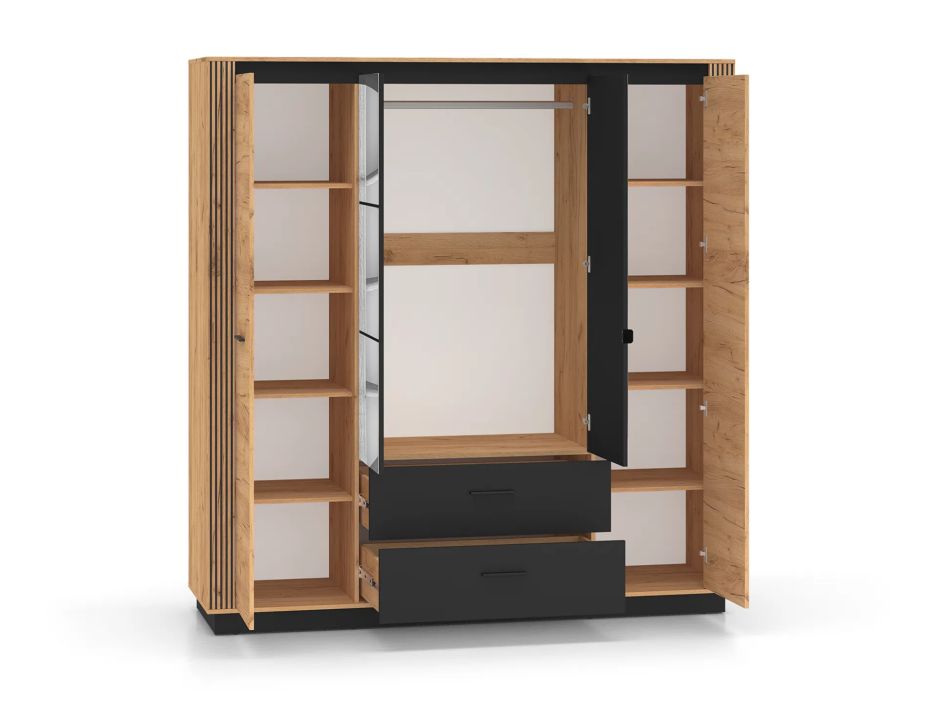 Szafa z lustrem 4-drzwiowa z 2 szufladami URSO 01 craft złoty-czarny - 1URSO01-001