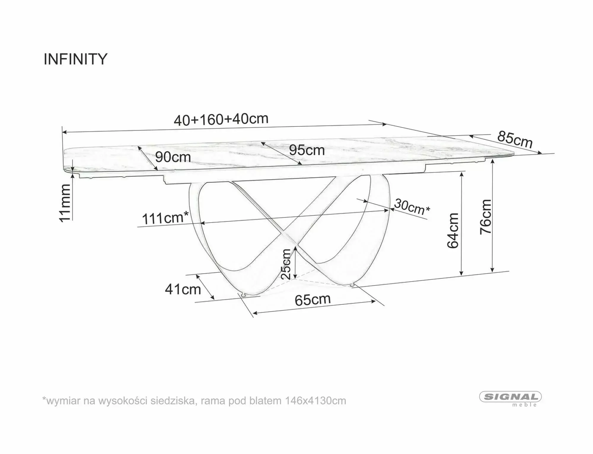 Stół rozkładany INFINITY CERAMIC 95x160(240) Azario Black czarny stelaż czarny - INFINITYCBC160