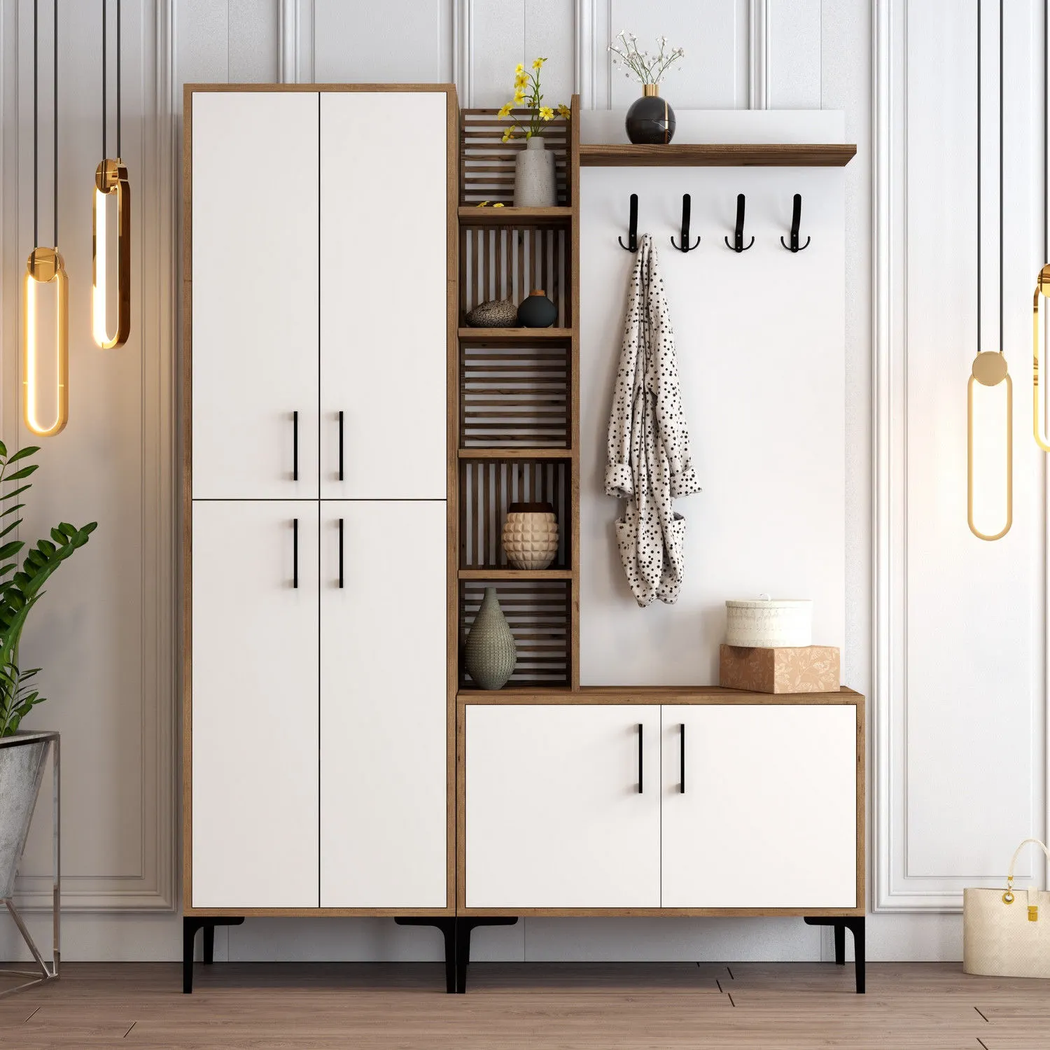 Zestaw do przedpokoju z szafą na buty VIYANA biały orzech - ASI_845HCT4224