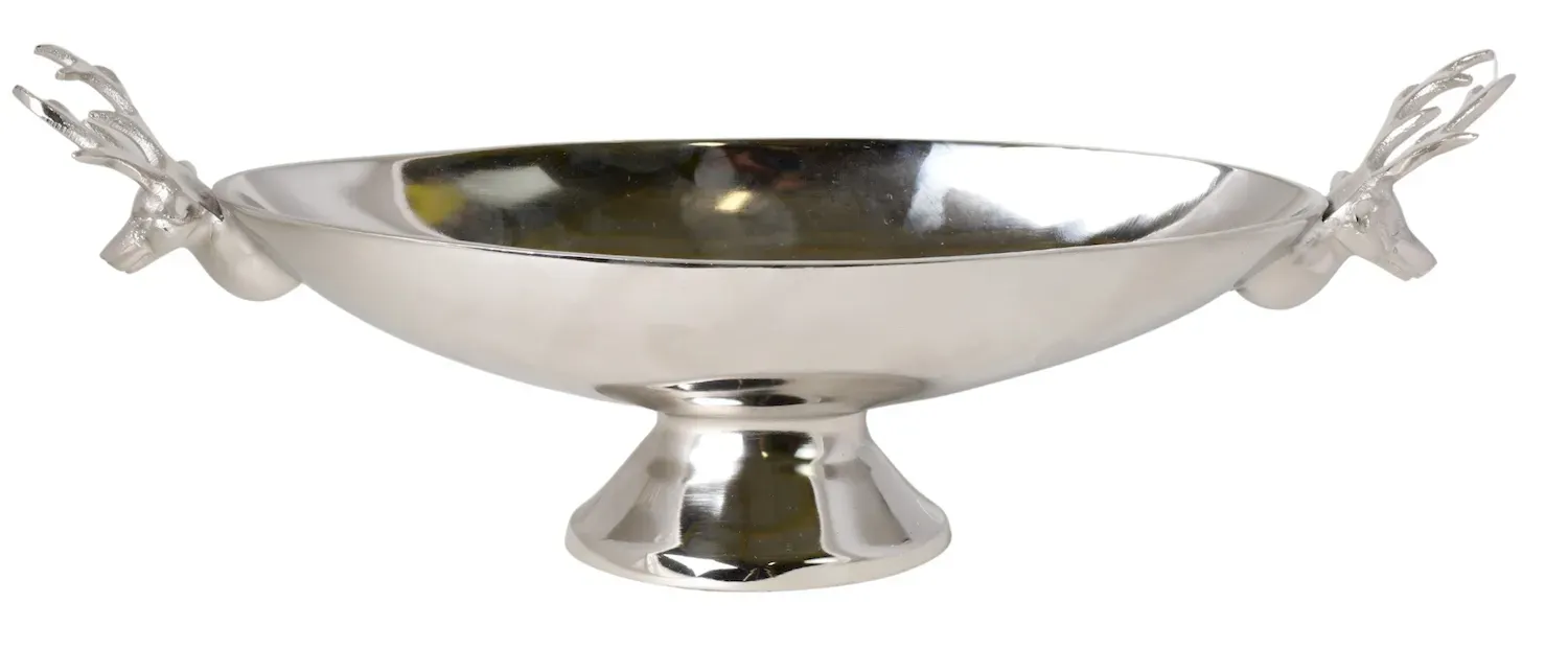 PATERA metalowa owalna Z RENIFERAMI 2498 srebrna