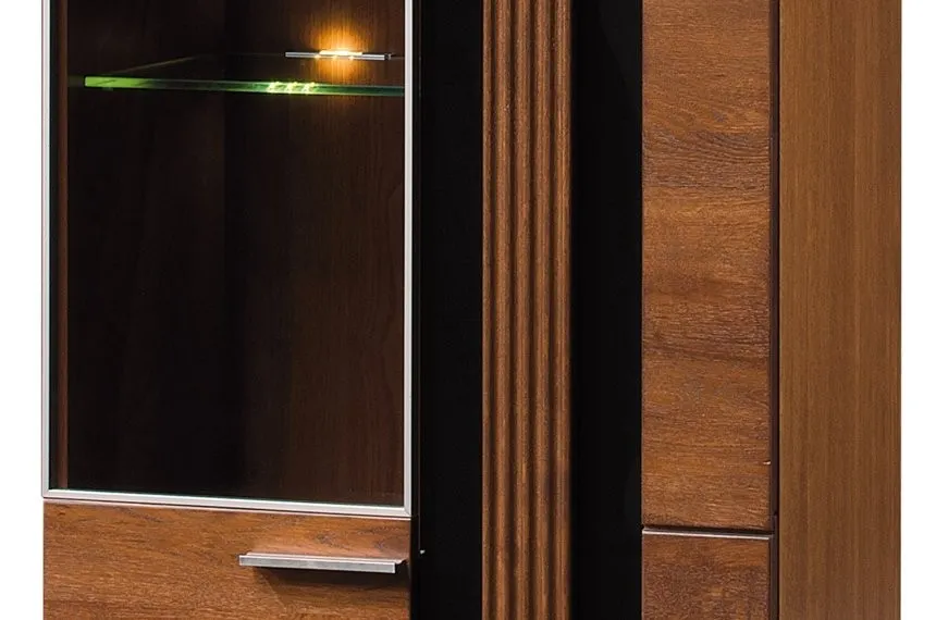 Witryna PORTI 10 2-drzwiowa drewniana lewa dąb antyczny czarna 198x66x42cm - TH-100-0826