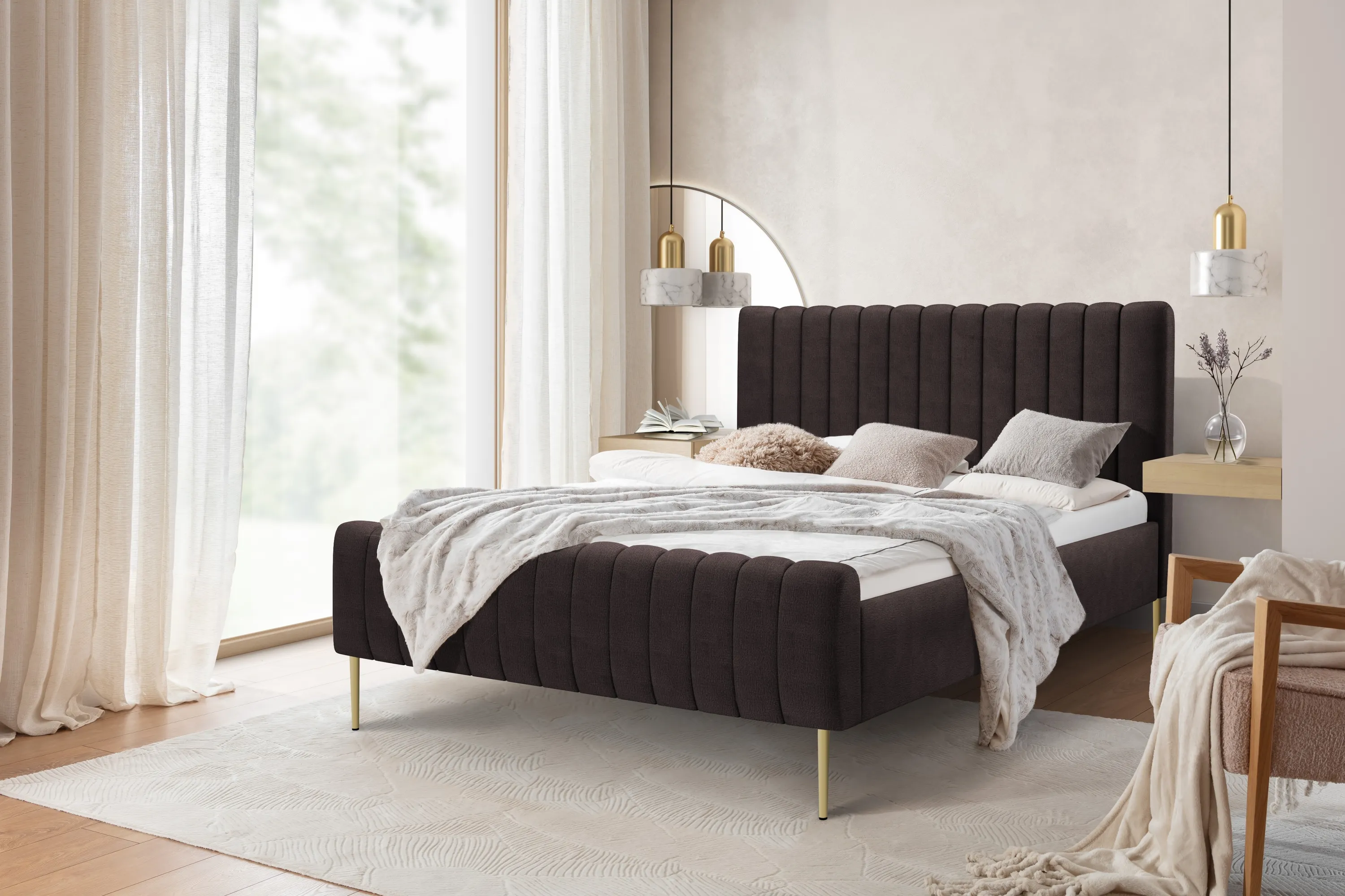 Łóżko Nicole / 140x200 / Salvador (SIC) 4 / złote nogi - brązowy - B_158887