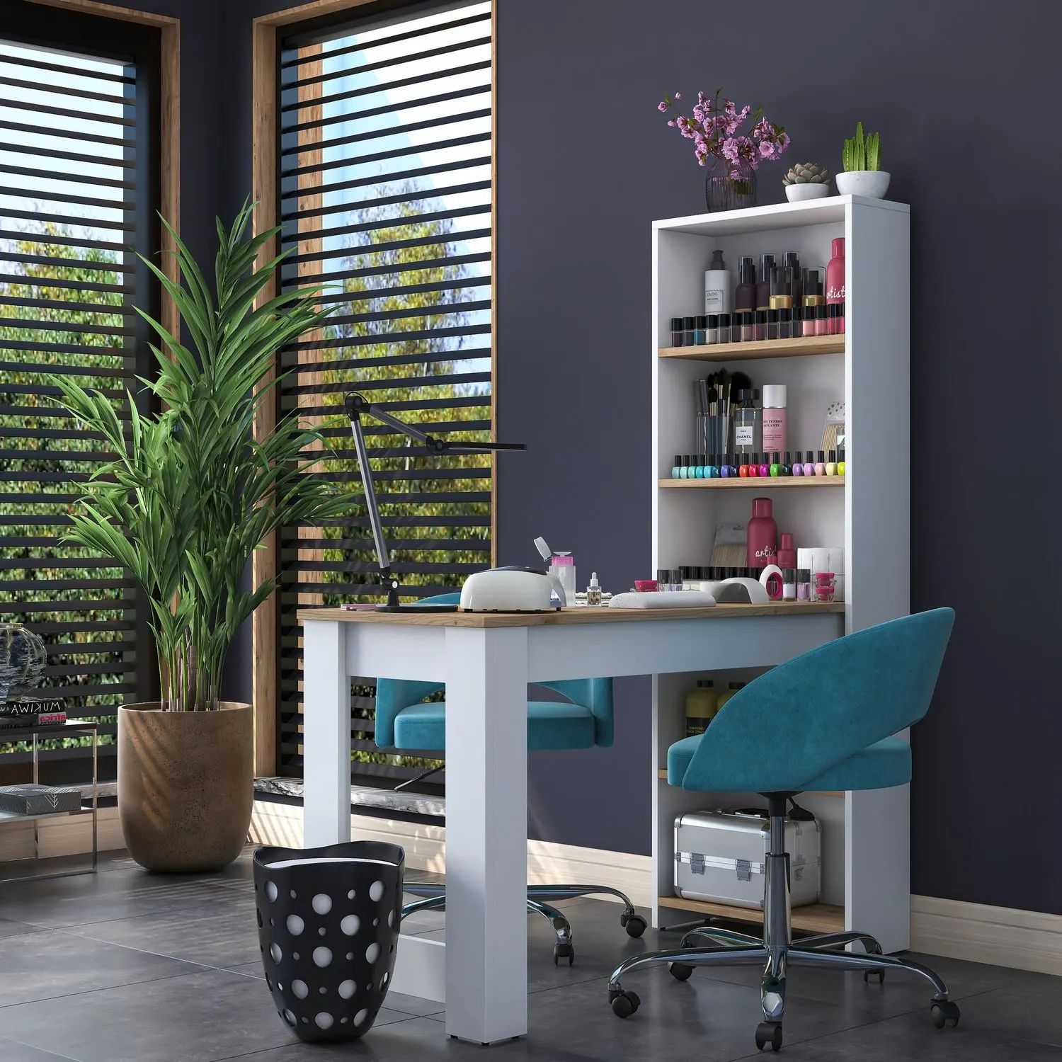 Meblościanka regał z biurkiem BJ113 biały orzech - ASI_893RAN3326