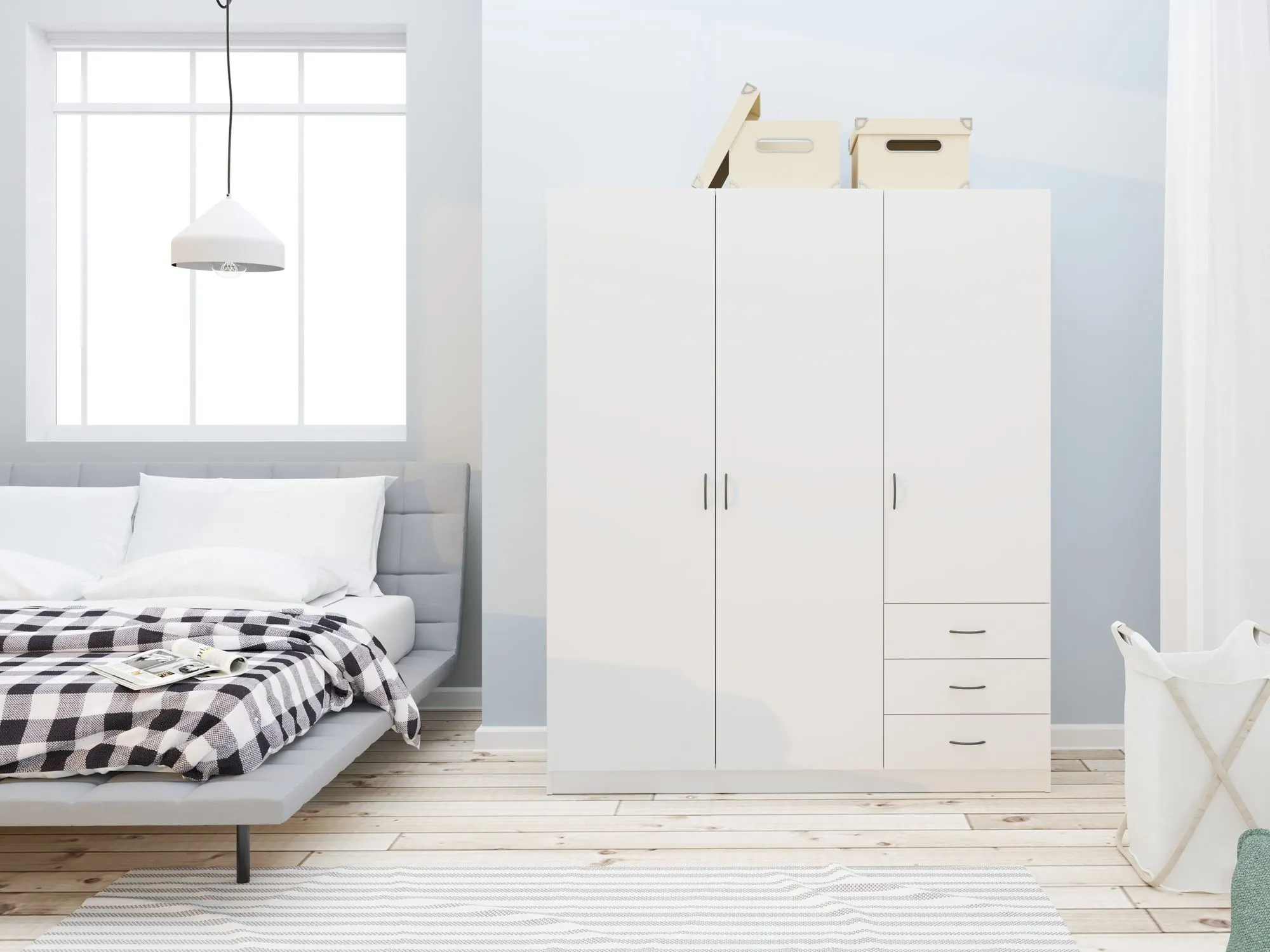 Szafa 3-drzwiowa z 3 szufladami GAYA 146cm biała - INT_5002712BIP