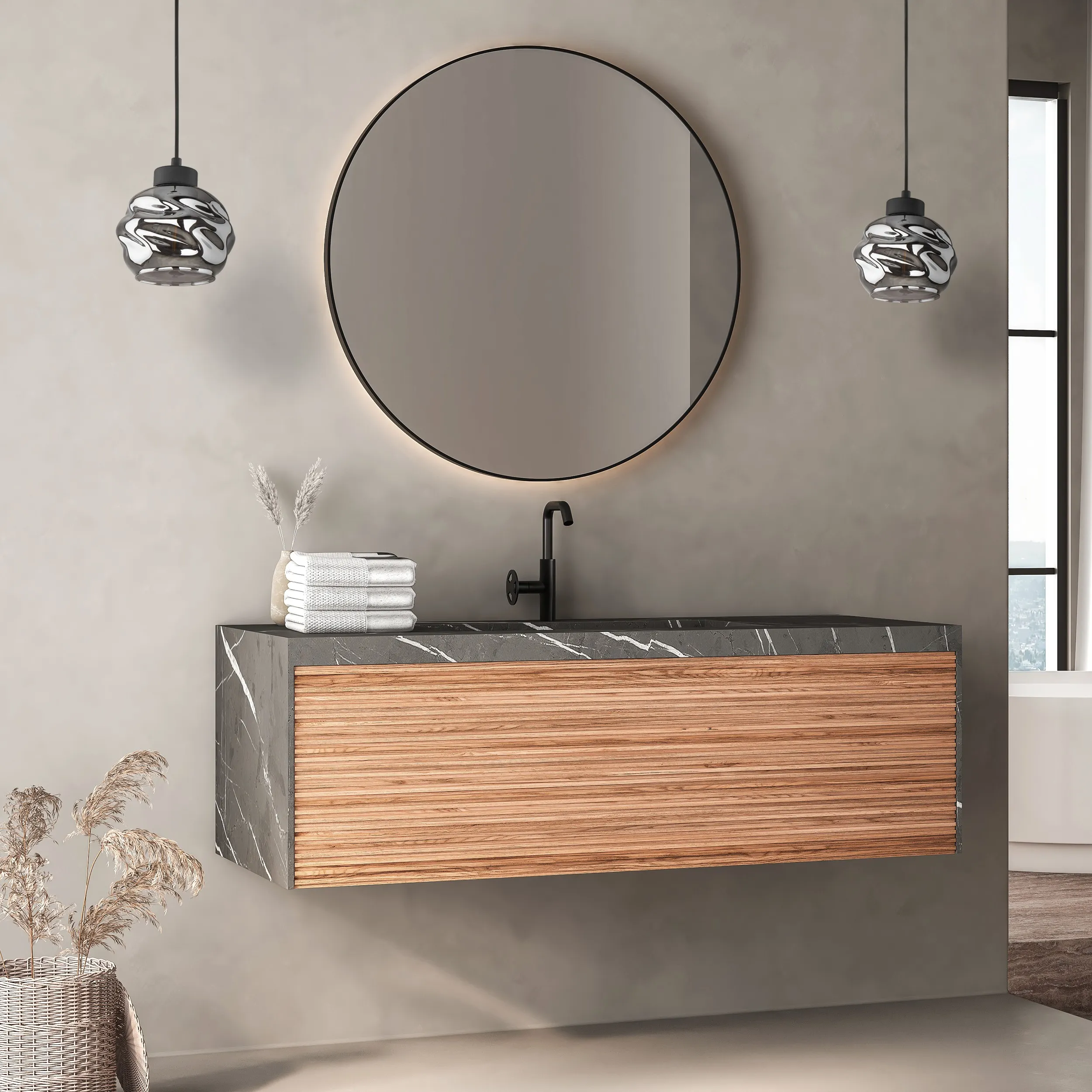 Lampa wisząca ZULIA czarna z szarym nieregularnym szklanym kloszem 160x15cm - TK_5724