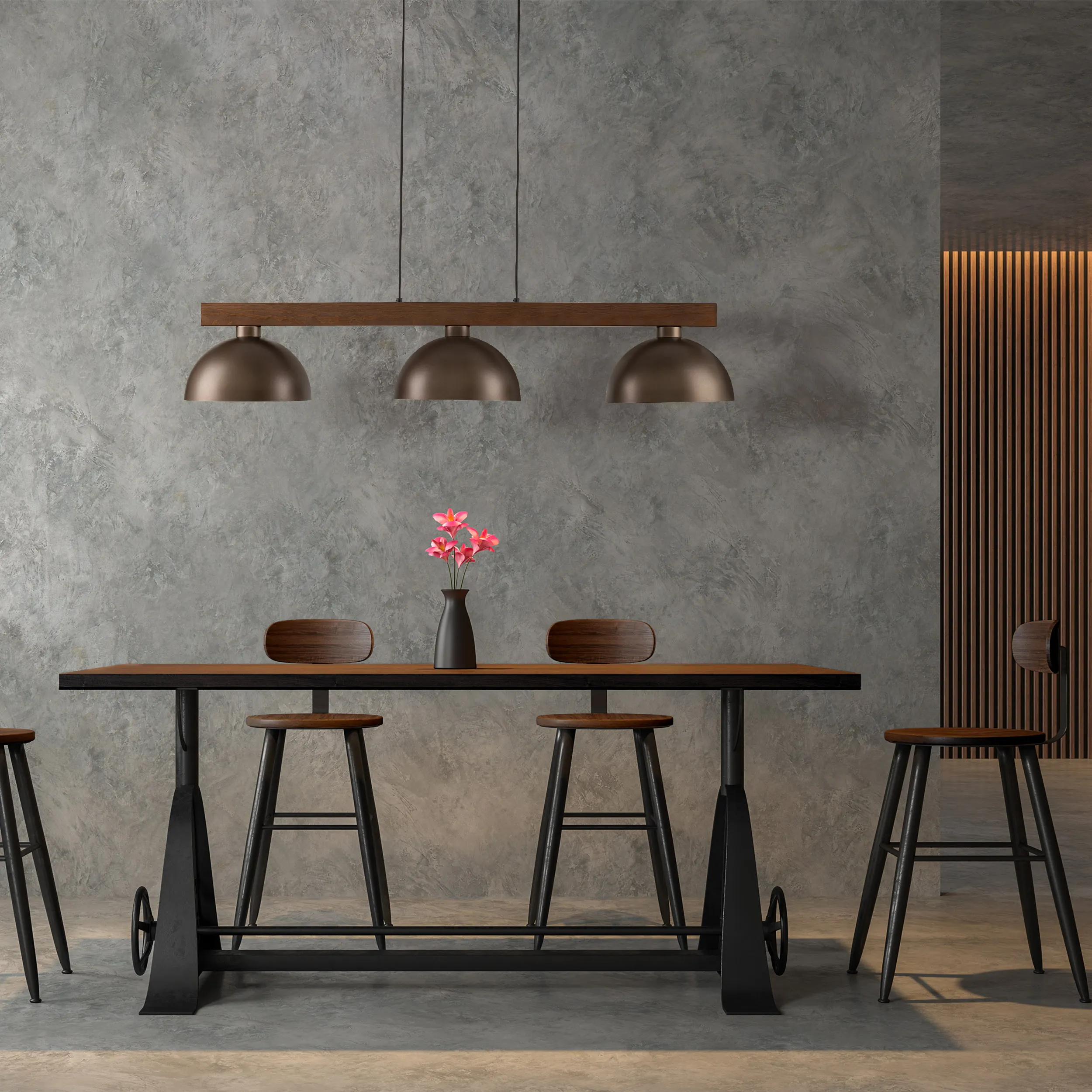 Lampa wisząca OSLO brązowa z elementem z ciemnego orzechowego drewna 118x115x27cm - TK_6299