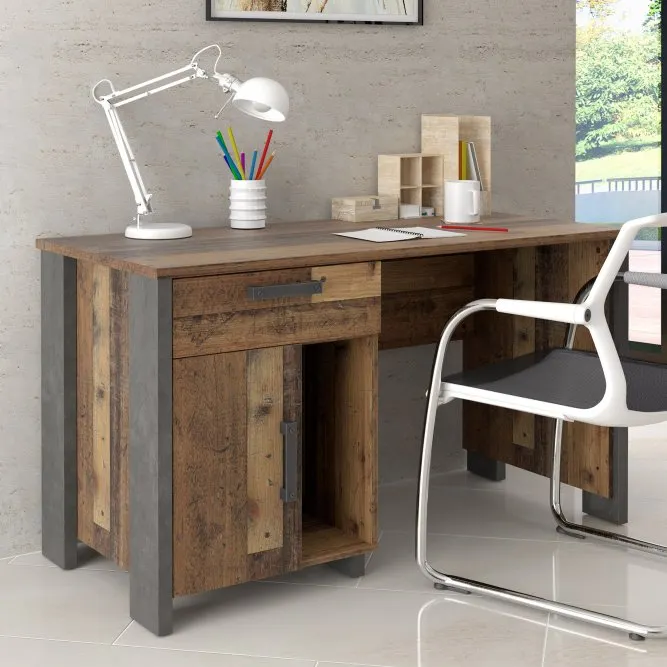 Biurko z szafka i szufladą CLIF 60x126 cm - old wood vintage, beton - CLFB211-C546