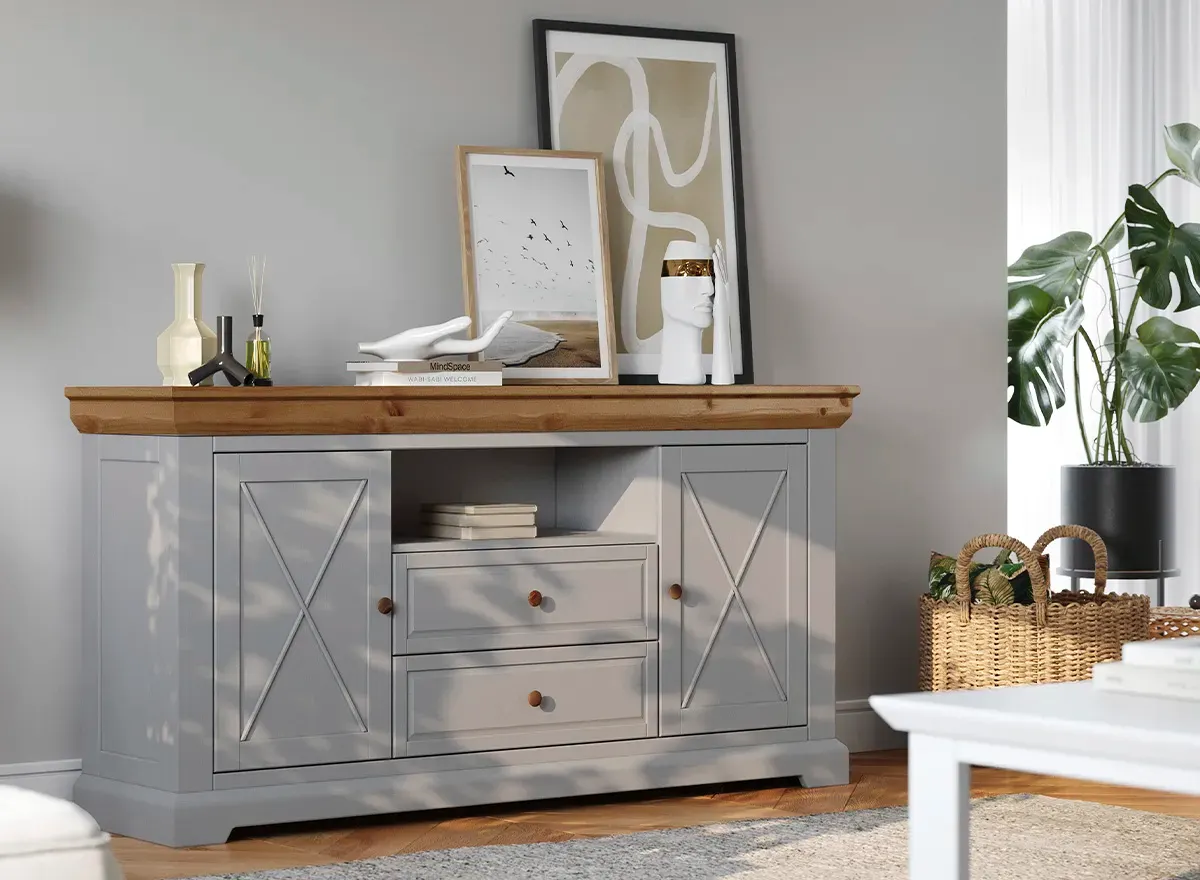 Komoda drewaniana 2-drzwiowa z 2 szufladami MARONE ELITE popielaty - PLMEL06/S