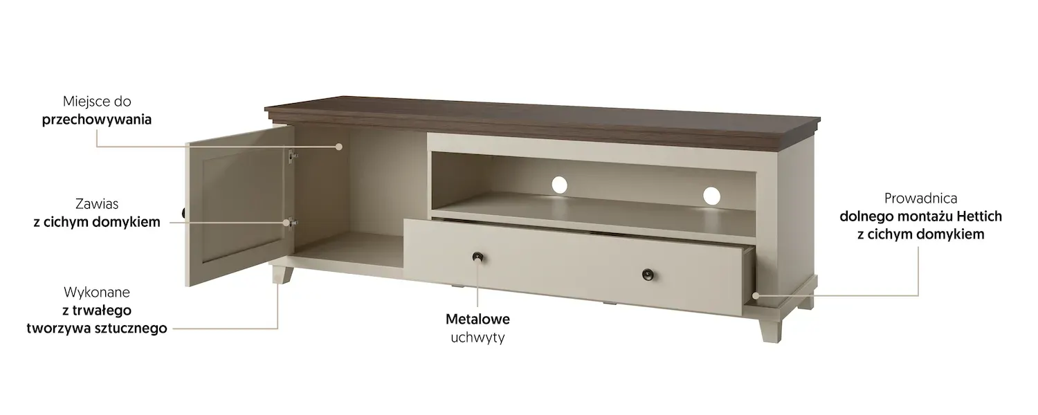 Szafka RTV 1-drzwiowa z 1 szufladą EVORA WM beż jasny dąb dunin - 24D1JU40