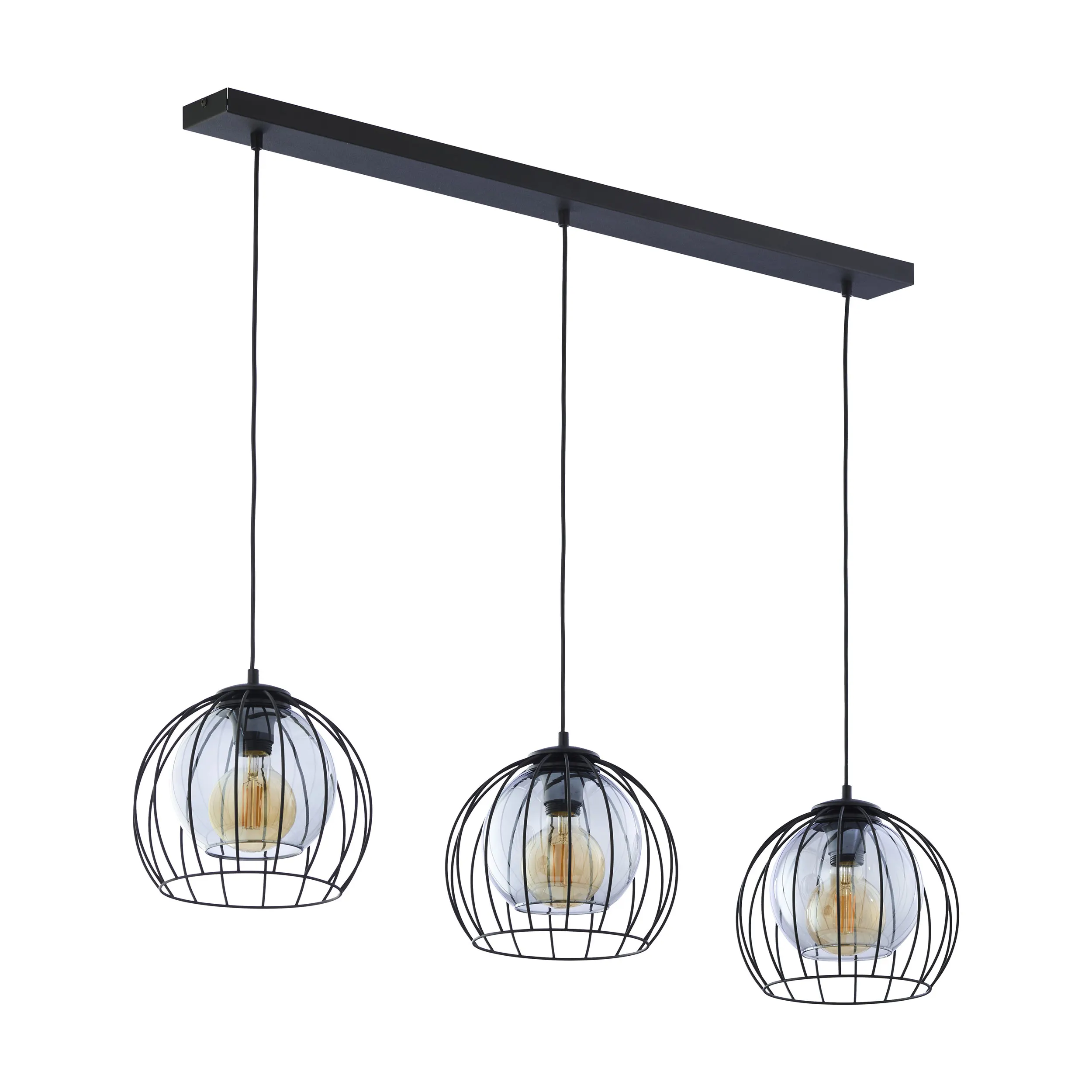 Lampa wisząca UNIVERSO czarna na metalowej listwie szary okrągły szklany klosz 120x111x26cm