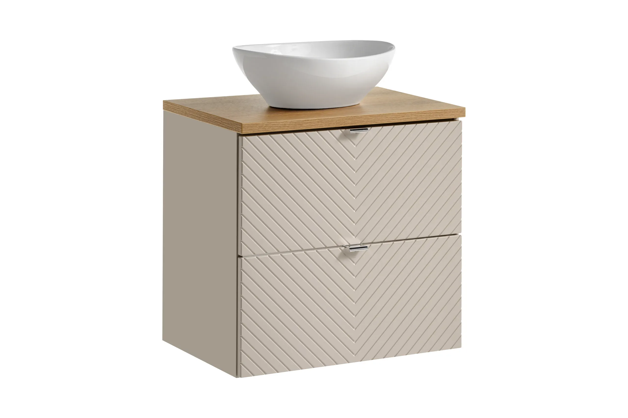 Zestaw meblowy SET-VIC Oak ( szafka z 2 szufladami 60cm +blat + umywalka nablatowa Lola ) kaszmirowy, efekt drewna