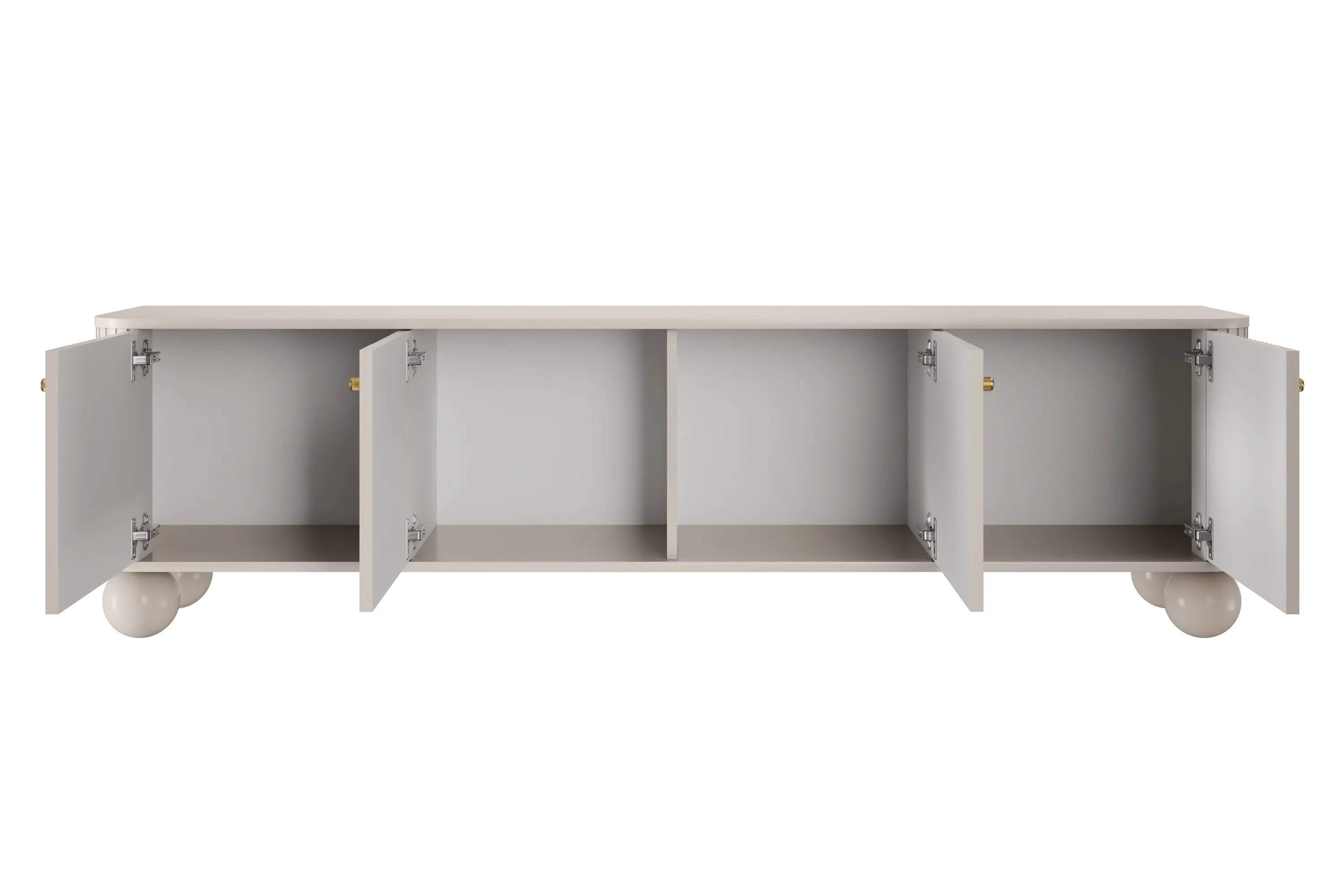 Szafka RTV 4-drzwiowa VESPER RTV 187 ryflowany front cashmere złote uchwyty nogi kule - B_163723