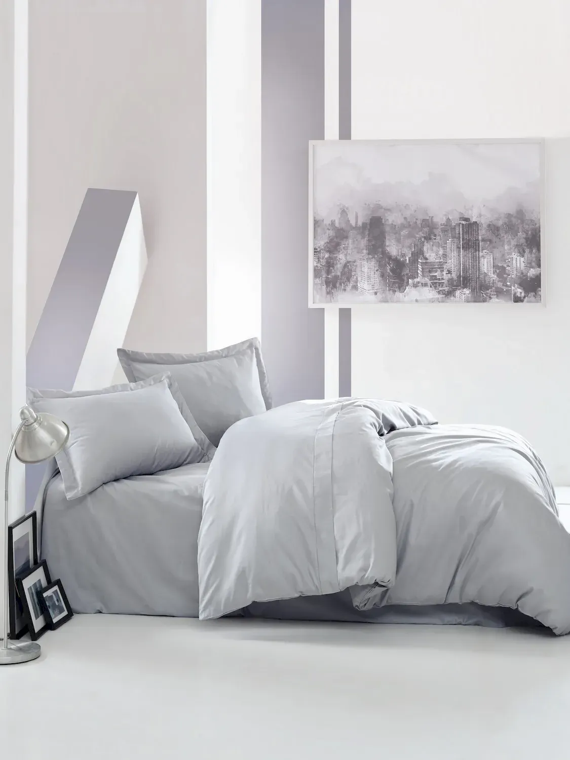 Komplet pościeli satynowej ELEGANT 135x200 cm poszewka 80x80 szary — zdjęcie 5