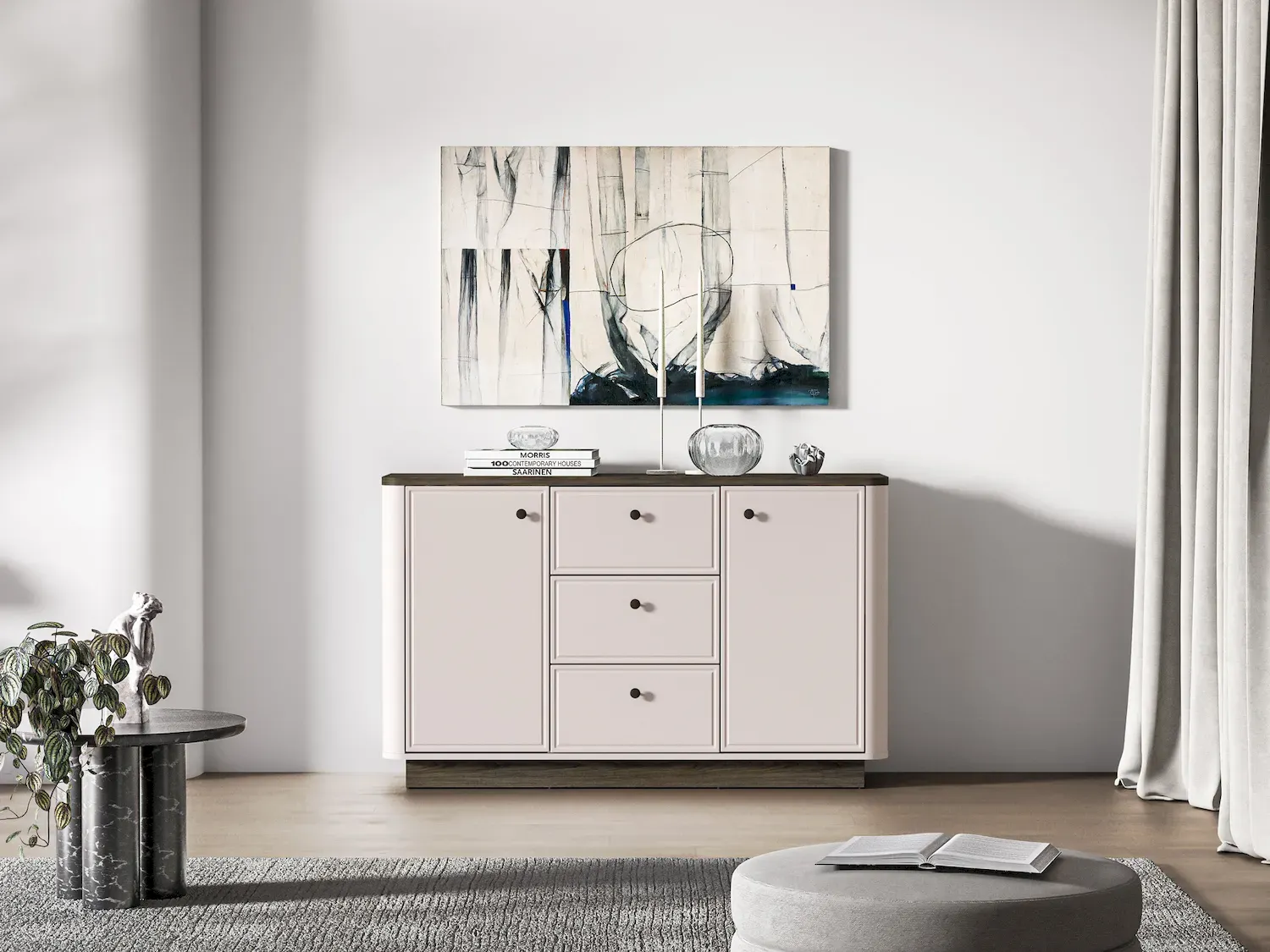 Komoda 2-drzwiowa z 3 szufladami VILAVIO 04 szer.138cm dąb windmill dark cashmere - 1VILA04-001