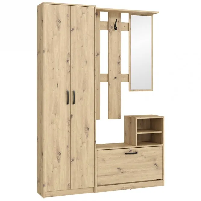 Zestaw mebli do przedpokoju z szafą NIKO 135 cm Dąb Artisan