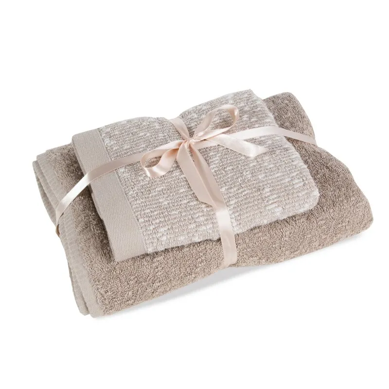 KOMPLET RĘCZNIKÓW 2 50X90 CM, 70X140 CM JASNOBRĄZOWY - EU_403539