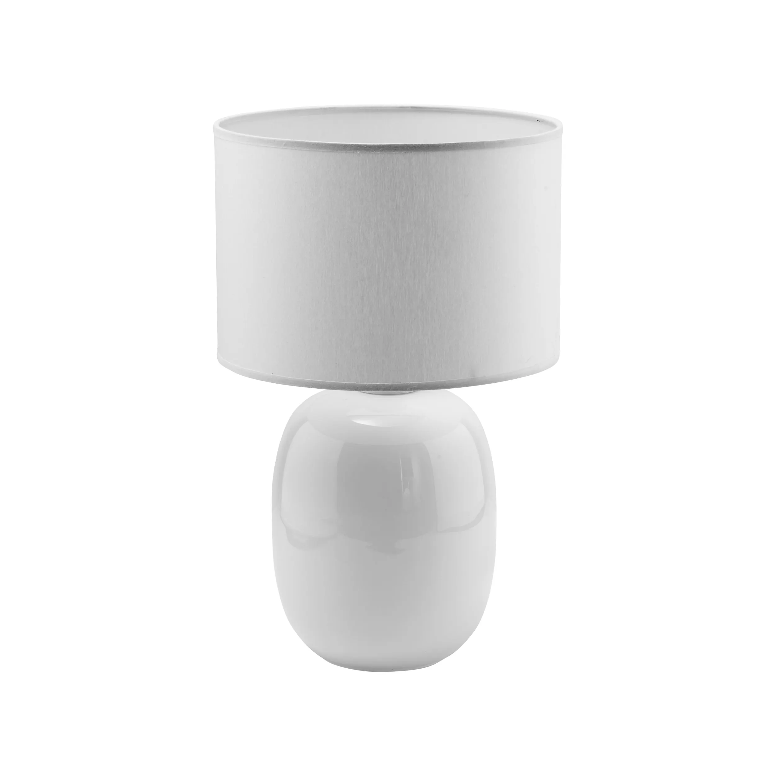 Lampka nocna MELODY biała szklana podstawa okrągły abażur z tkaniny 48x30cm