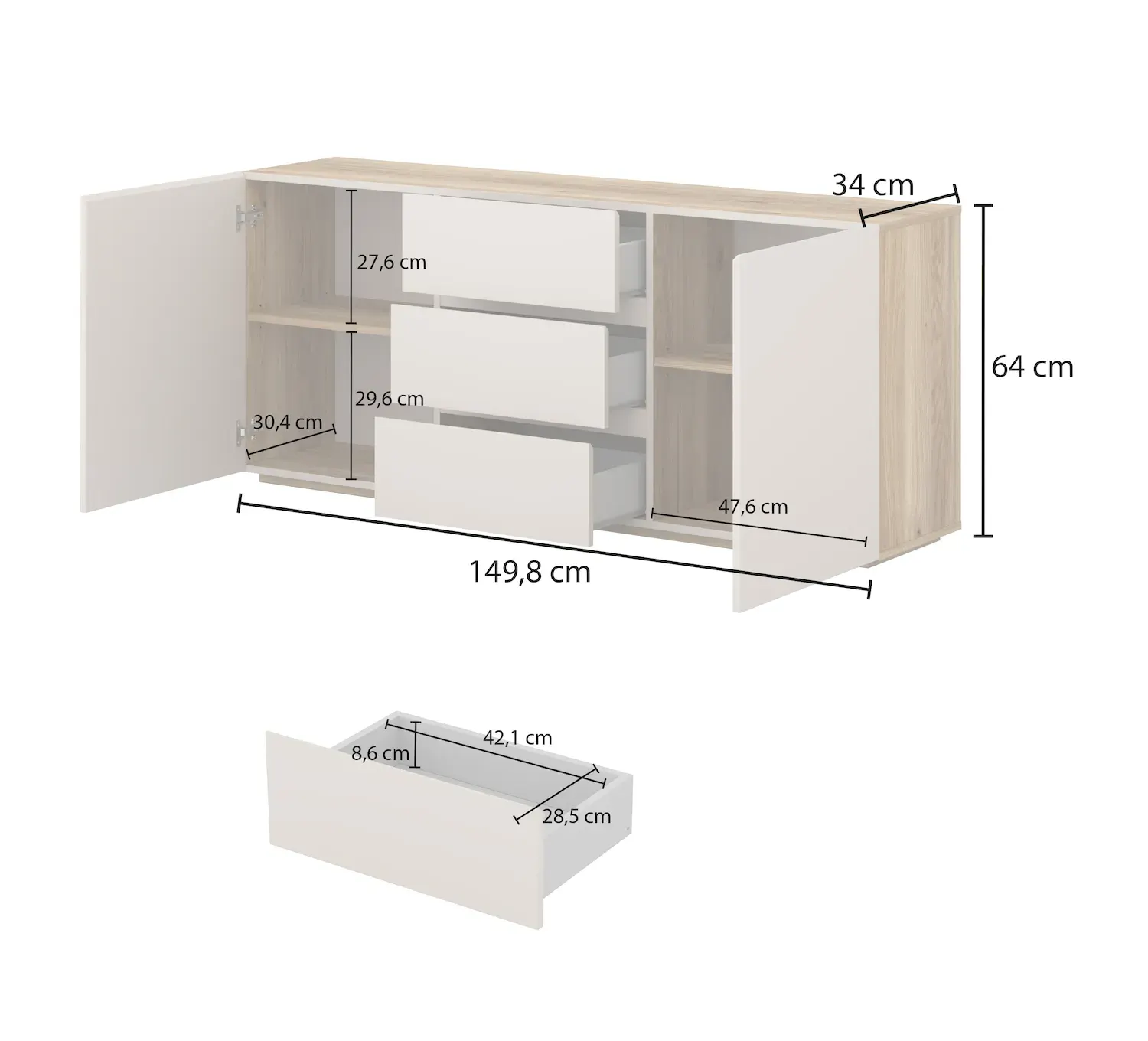Komoda 2-drzwiowa z 3 szufladami CRISS kaszmir dąb Mauvella - 24MKOM26