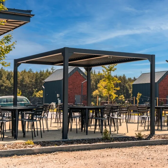 image altana, pergola, meble ogrodowe, stół, krzesła