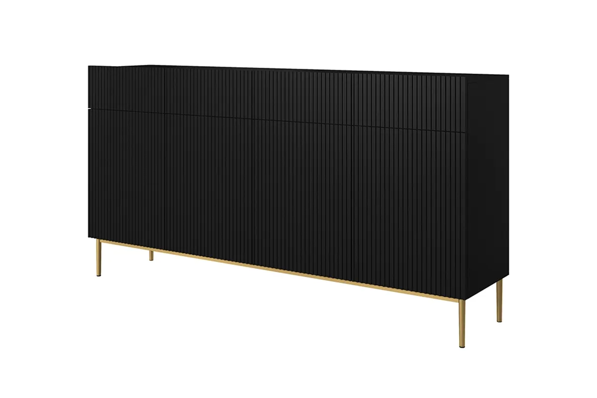 Komoda NICOLE 200 z 4 szufladami - czarny mat - złoty stelaż