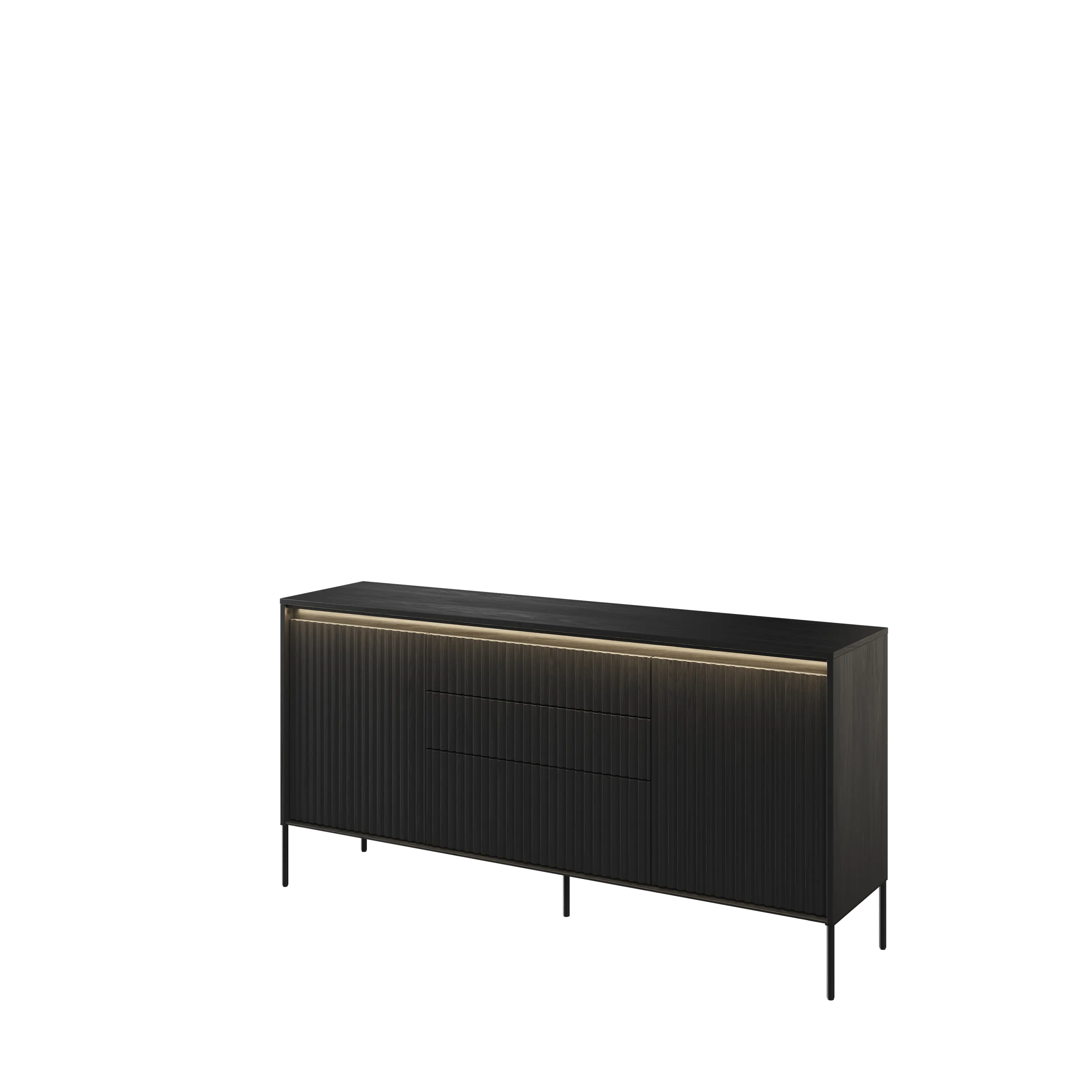 Komoda z oświetleniem TREND TR-01 2D3S ryflowana czarna - TR1C-V2
