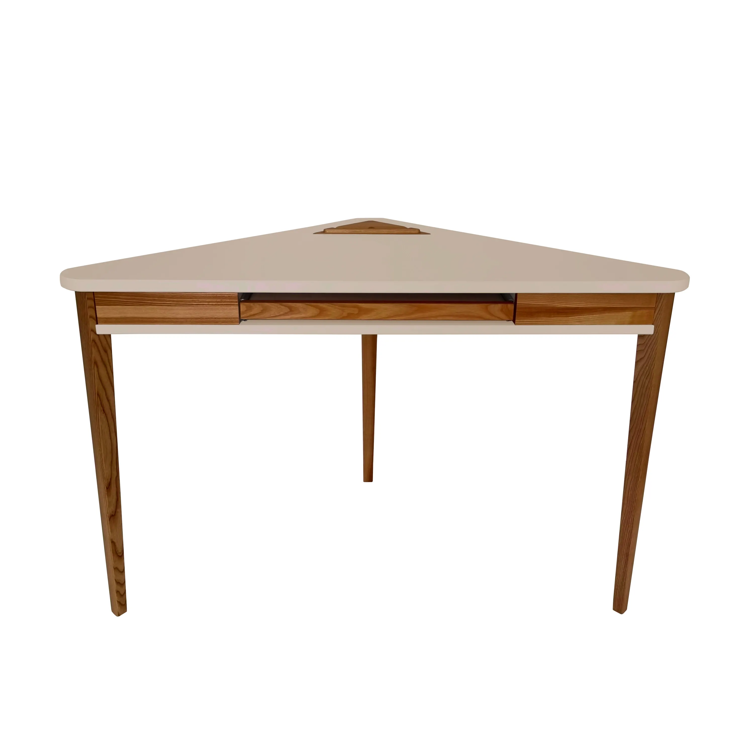 Biurko narożne ASHME z półką na klawiaturę 114x85 beżowy blat/ciemne drewniane nogi