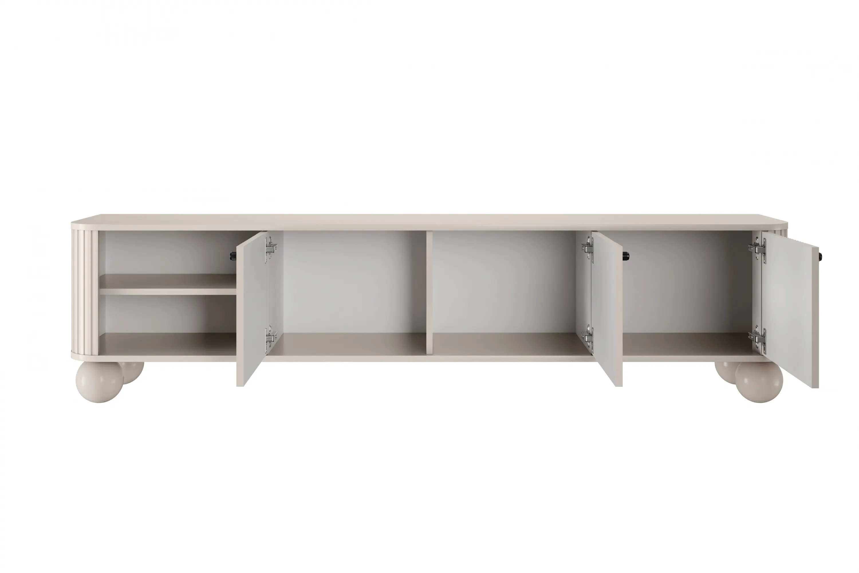 Szafka RTV 3-drzwiowa VESPER RTV 187 ryflowany front cashmere czarne uchwyty nogi kule - B_163659