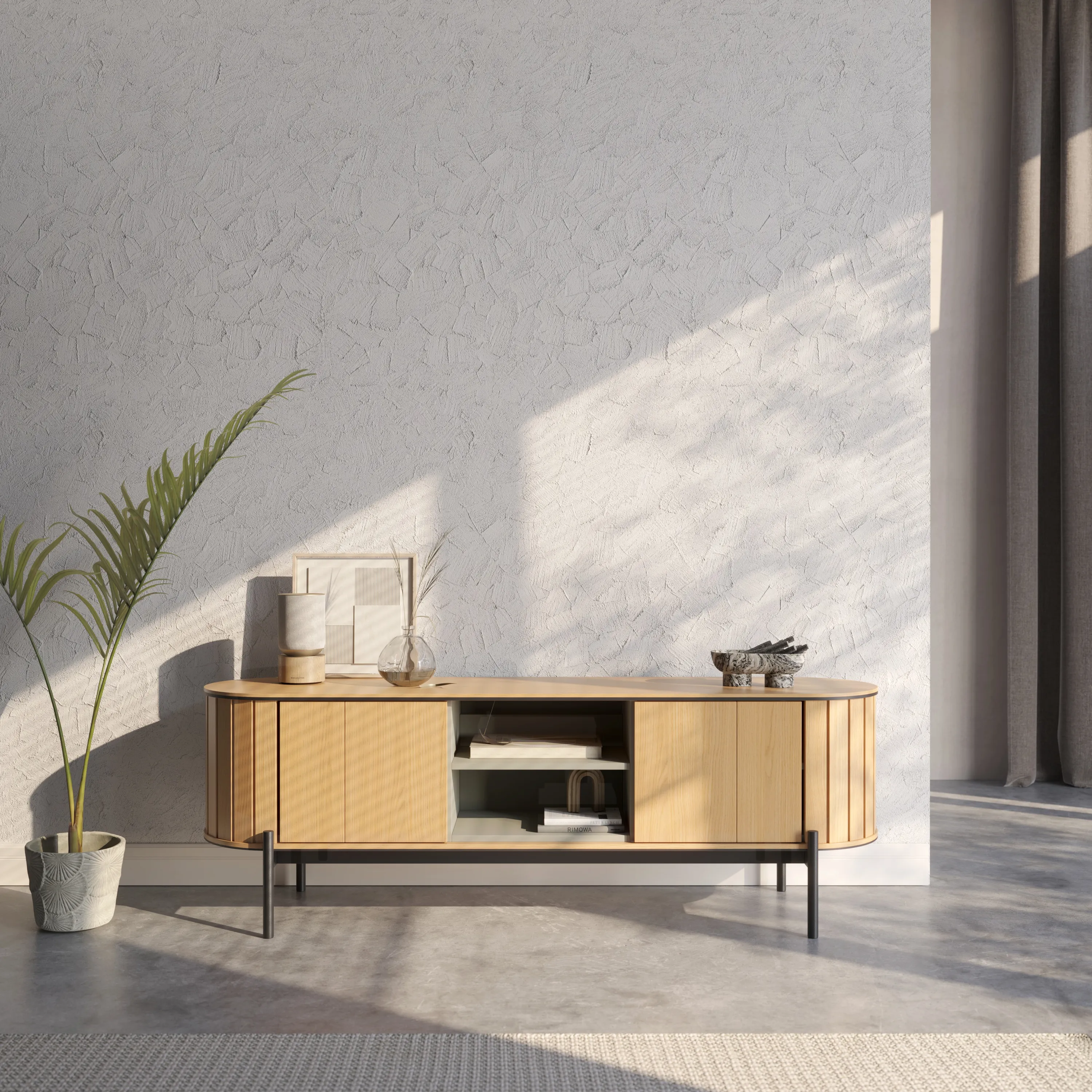 Zaokrąglona szafka RTV Rotto RT-05 168cm dąb vincenza/eukaliptus - RT5DE