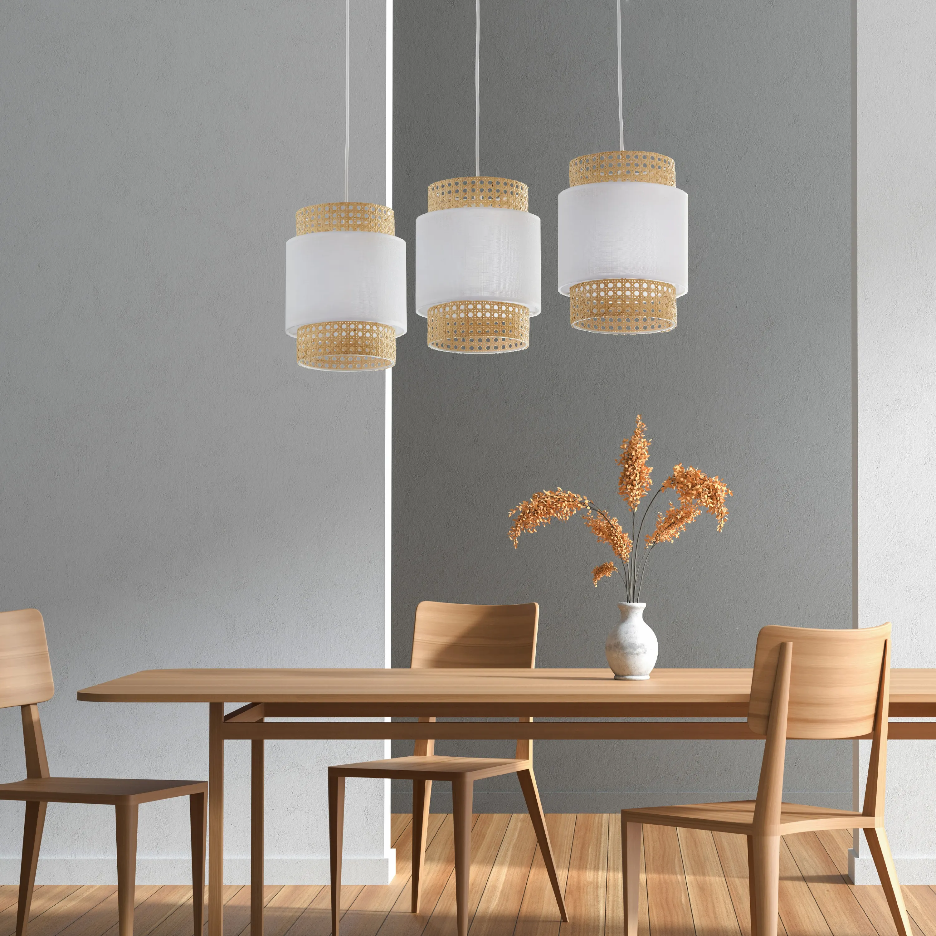 Lampa wisząca BOHO biała rattanowa na listwie 120x80x20cm - TK_6531