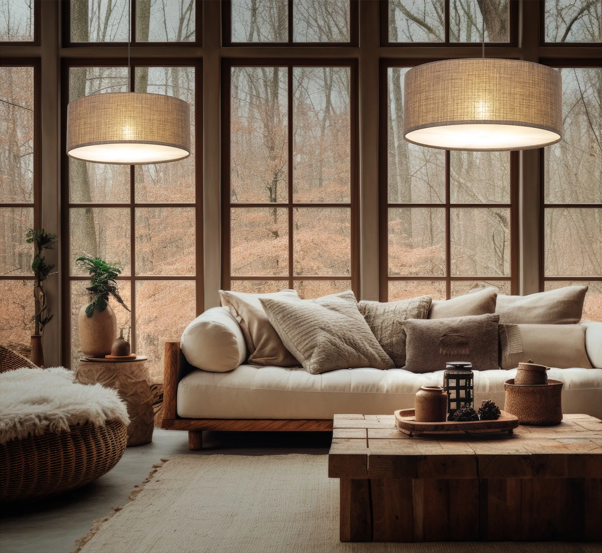 Lampa wisząca Earth na czarnym przewodzie i podstawie klosz okrągły brązowy z tkaniny z białym 110x50cm - TK_10101