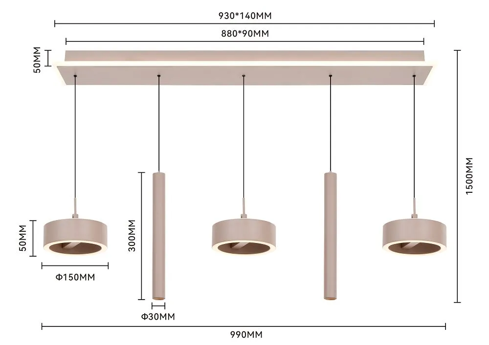 Lampa wisząca CARNAC piątka prosta LED kaszmirowa — zdjęcie 9